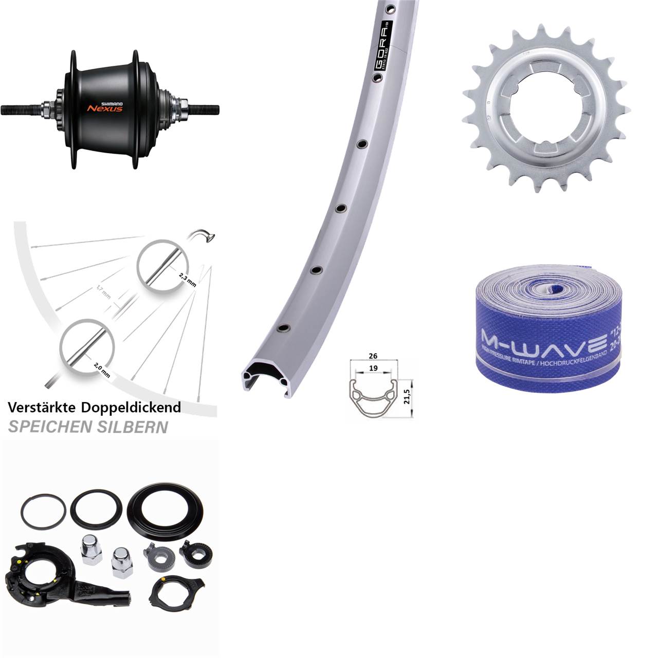 28 Zoll Hinterrad Gora 19 Felgenbremse silbern Shimano 7 Gang Nexus Freilauf