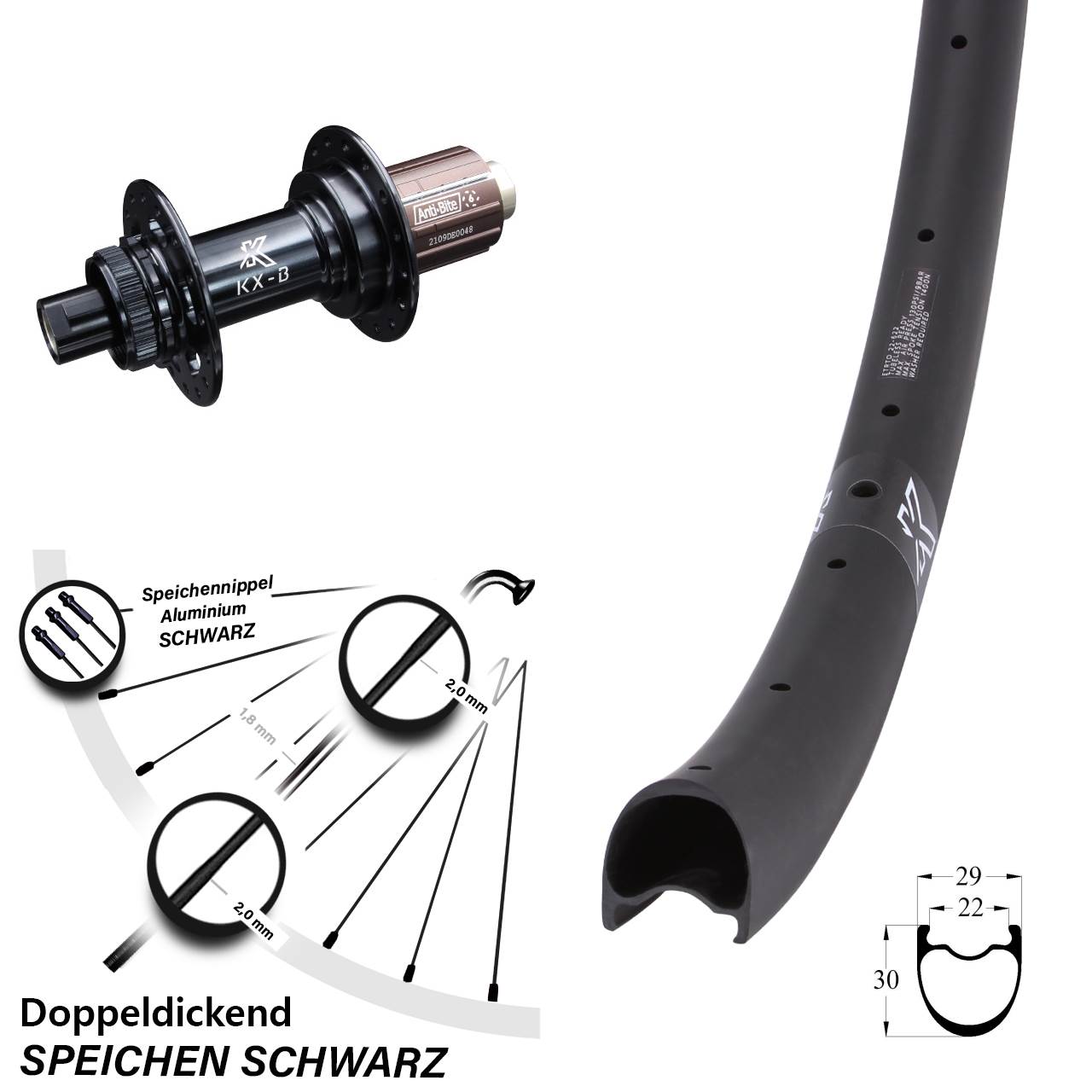 KX-BRC Gravel Carbon 28-29 Zoll Hinterrad Disc 12x148 Boost 8-12 fach