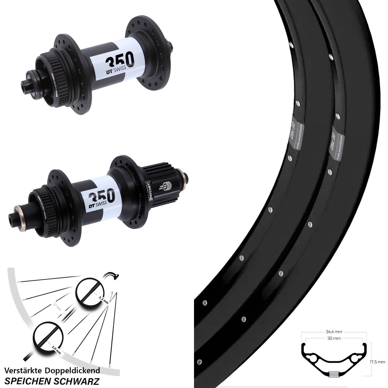 Ryde Disc 30 DT Swiss 350 29 Zoll Laufradsatz Centerlock QR Micro Spline