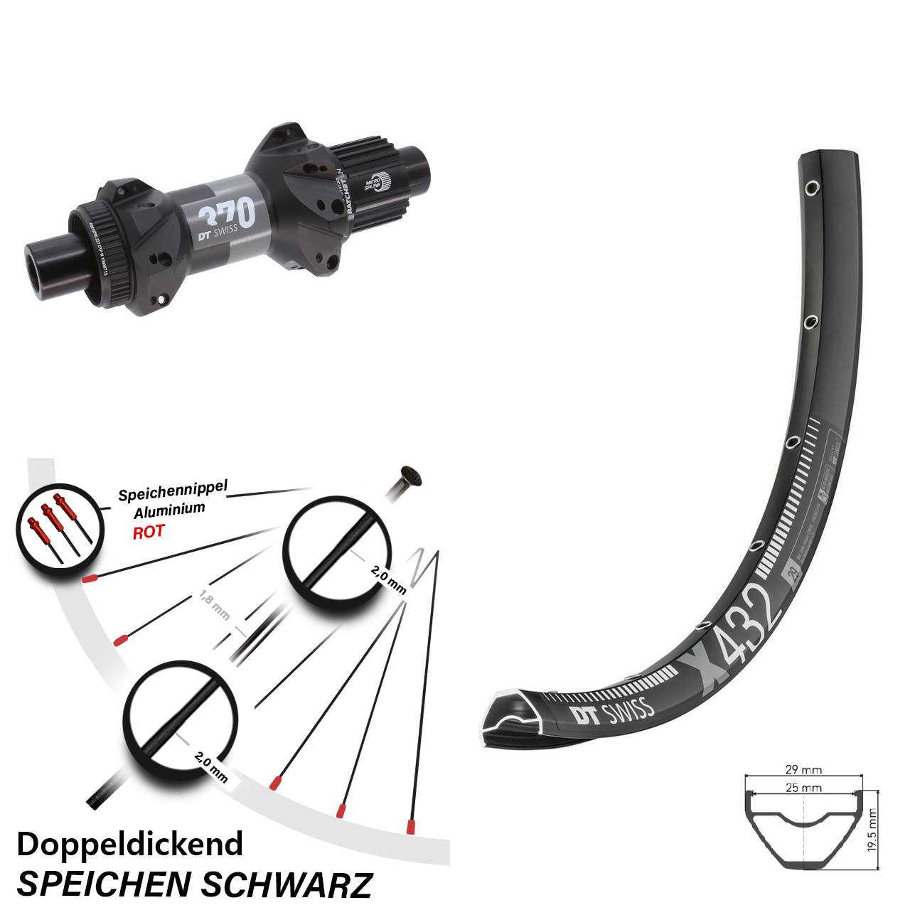 DT Swiss X 432-370 29 Zoll Hinterrad Centerlock 12x148 Shimano Micro Spline
