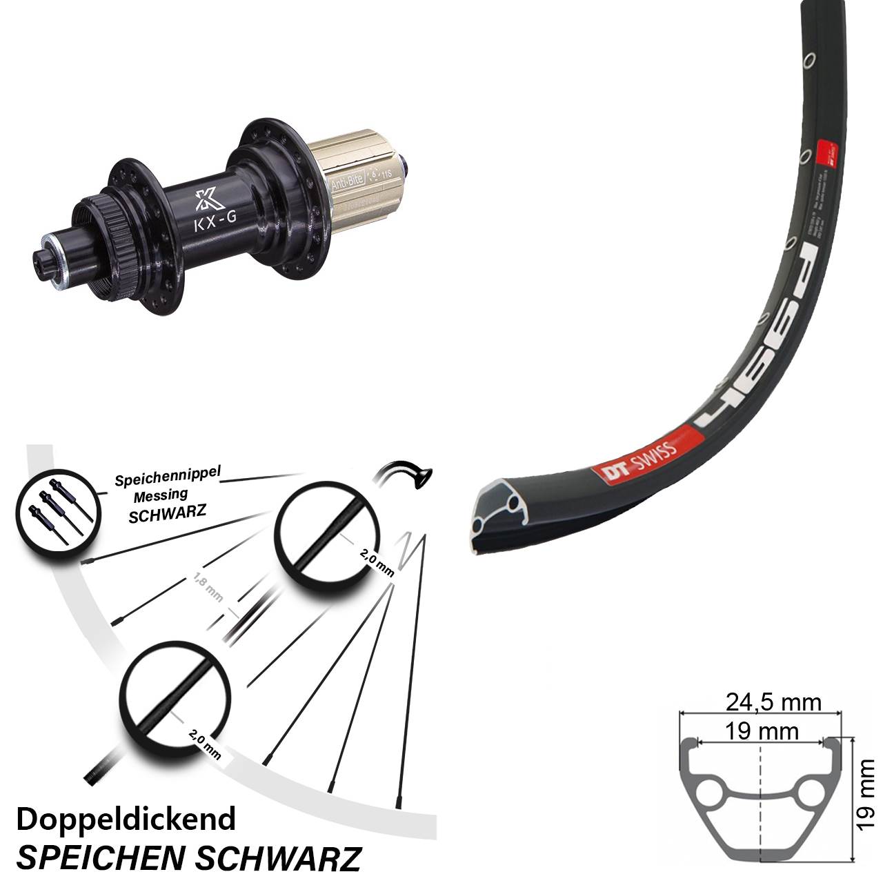 Centerlock Hinterrad 28 Zoll DT Swiss 466d KX-G 8-12 fach für Schnellspanner