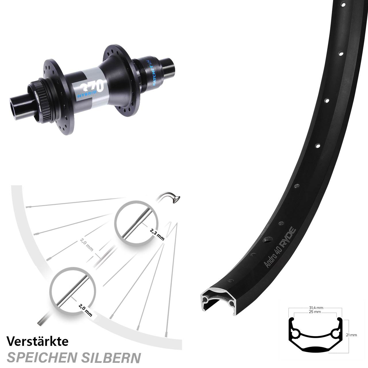 Ryde Andra 40 DT Swiss Hybrid 370 27,5 Zoll Centerlock Hinterrad 12x148 XD 11-12 fach