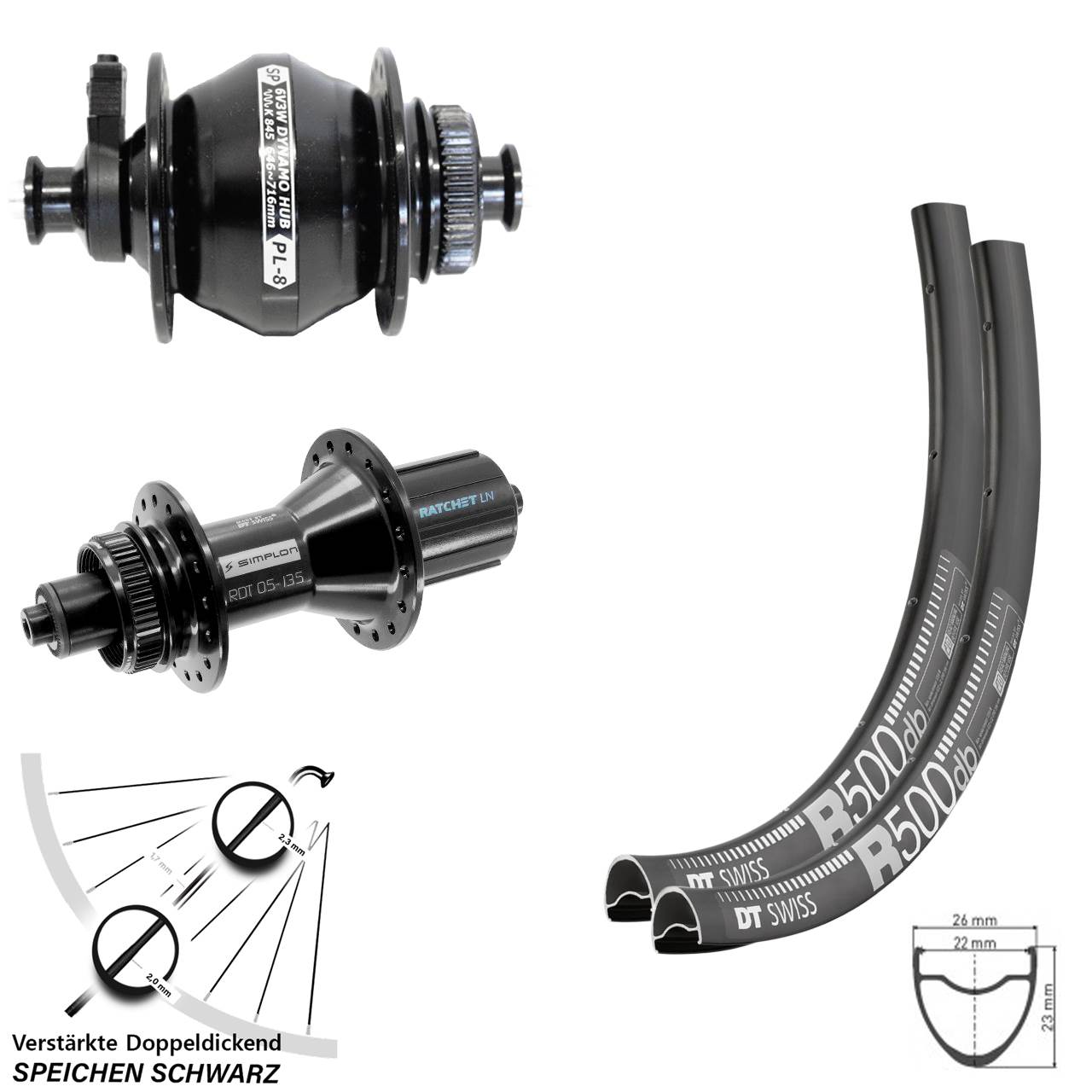 29 Zoll DT Swiss R500 370 Hybrid HG SP PL-8 Centerlock Laufradsatz 5x100/135