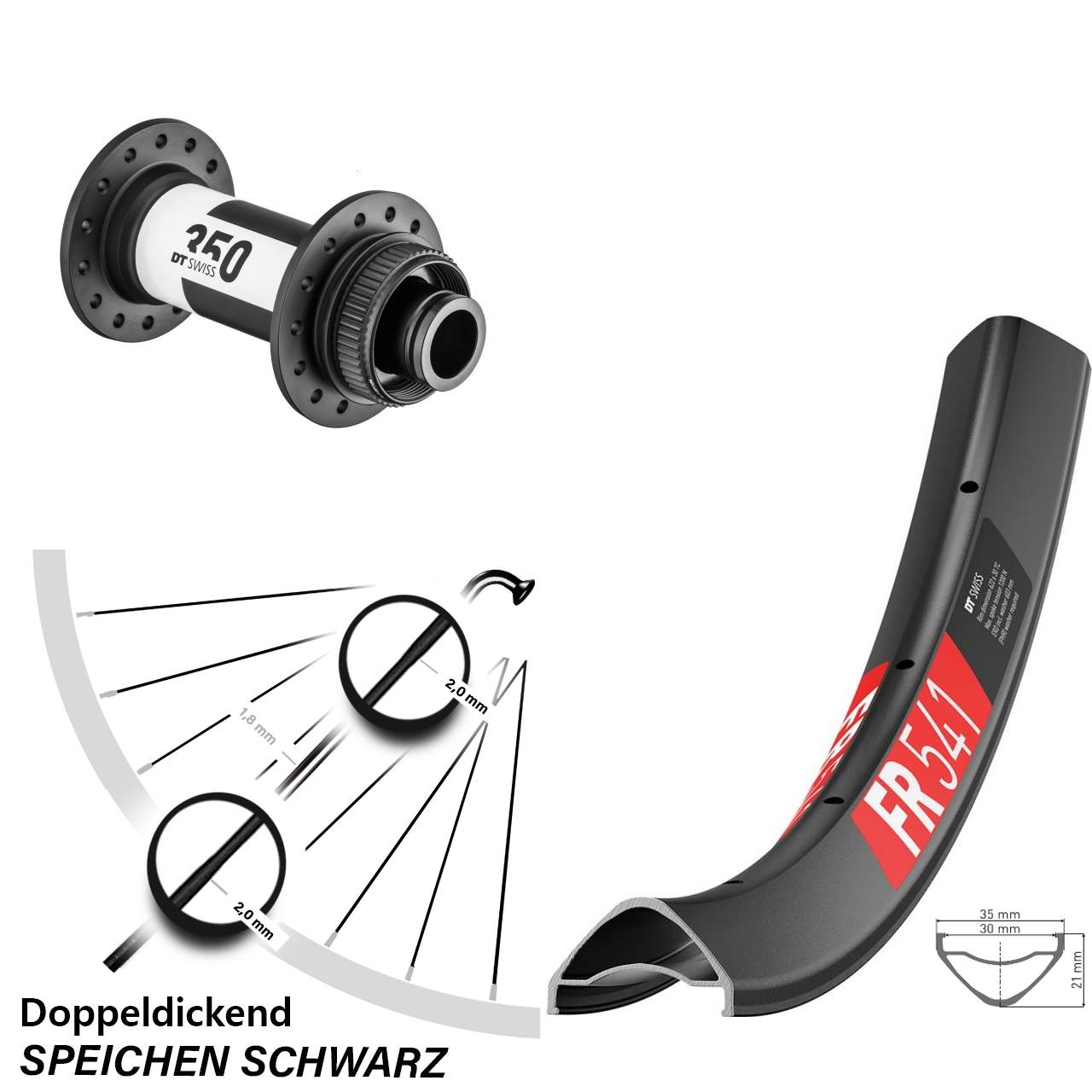Freeride Downhill Boost 15x110 mm 350 DT Swiss FR 541 Vorderrad MTB 27,5 Zoll