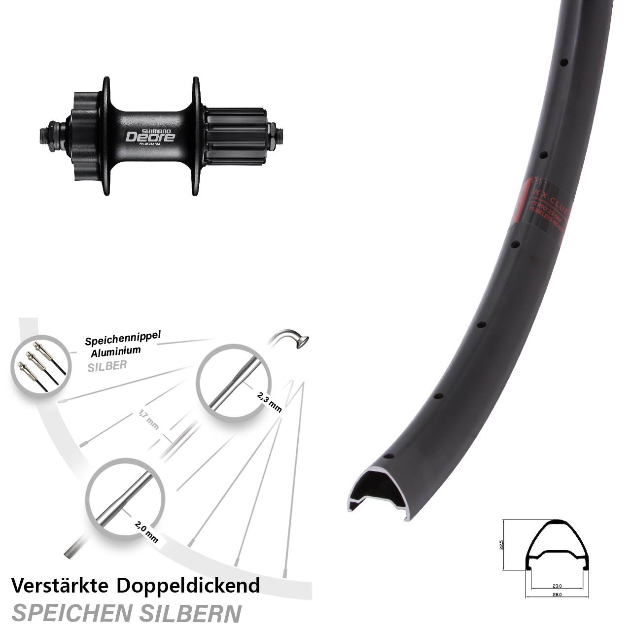 KX Clue Shimano FH-M525 28 Zoll 6-Loch Hinterrad für Schnellspanner 8-11 fach