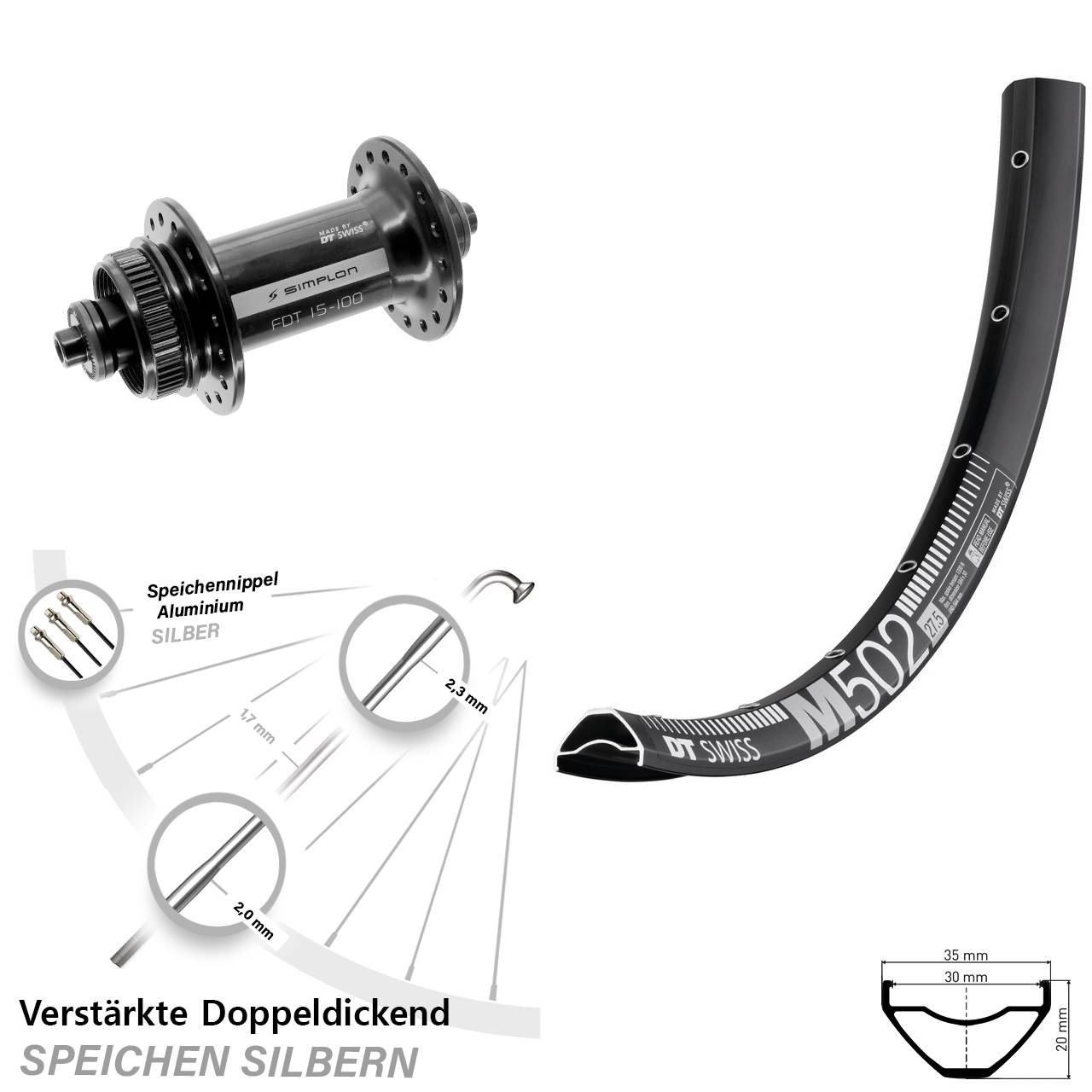 Disc Laufrad für Schnellspanner 29 Zoll DT Swiss M 502-370