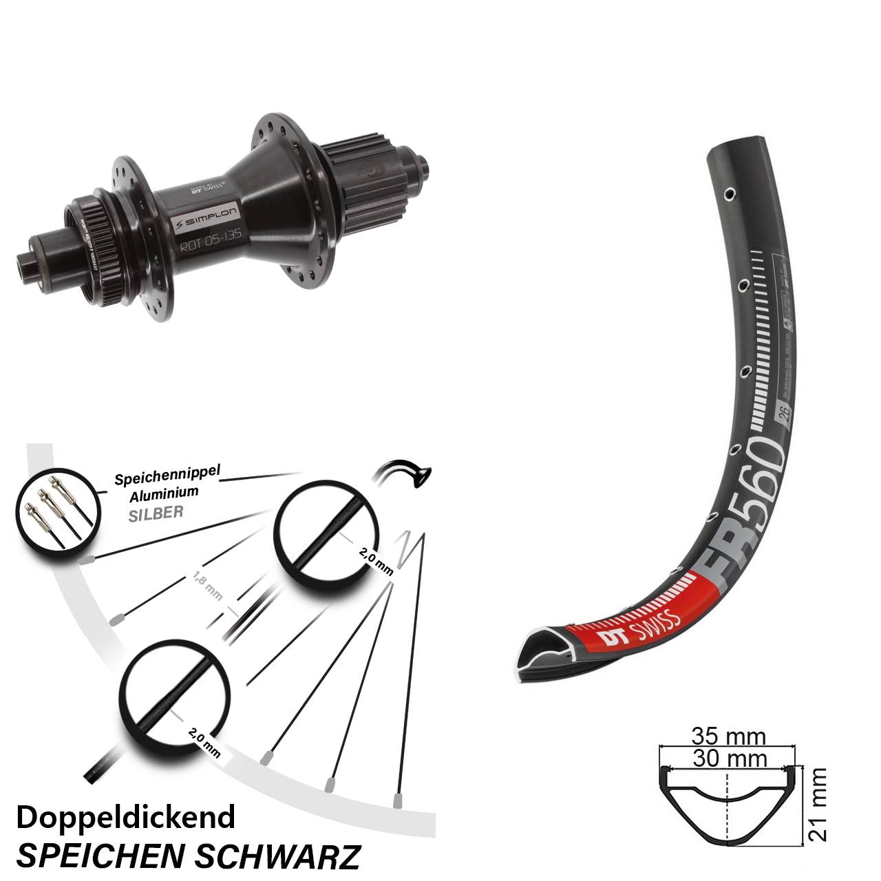 Centerlock Hinterrad 26 Zoll DT Swiss FR 560-370 Hybrid Micro Spline QR