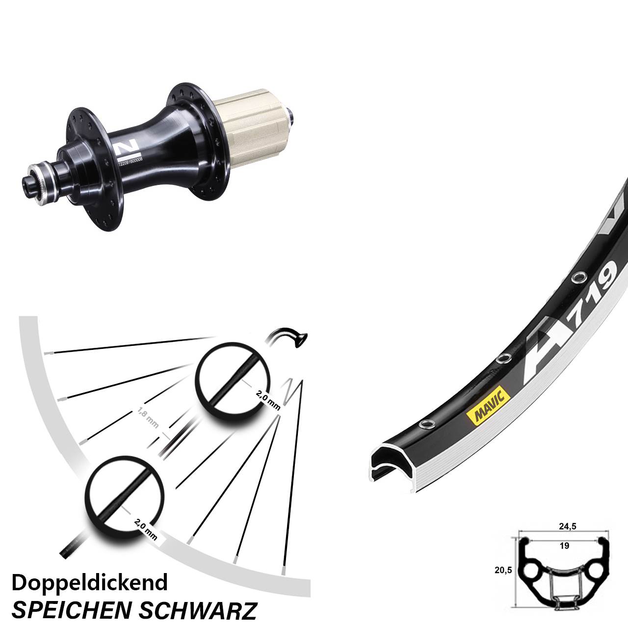 28 Zoll Hinterrad Mavic A719 Novatec F162 QR 8-12 fach HG