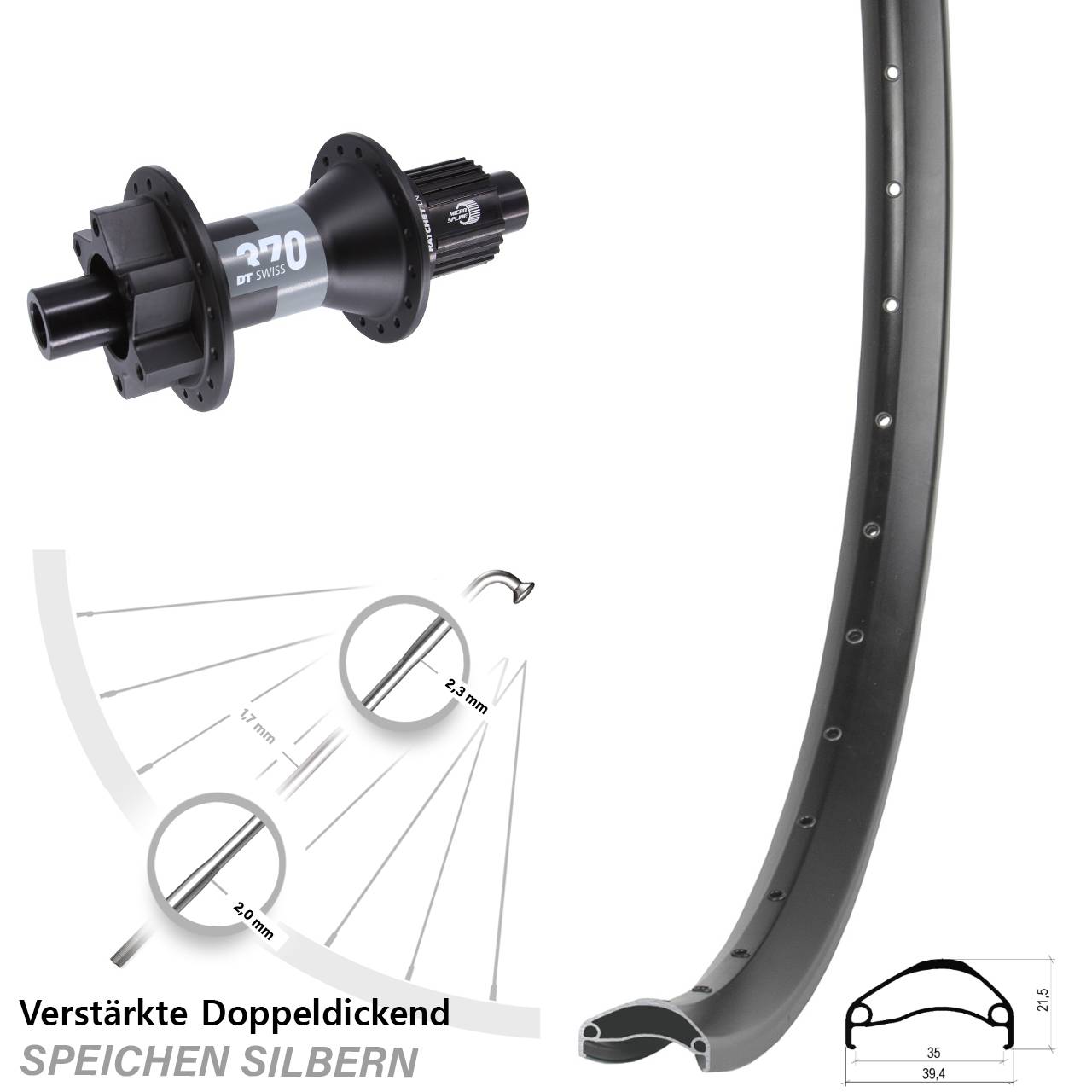 6-Loch Hinterrad 29 Zoll Ambrosio E35 DT Swiss 370 Shimano Micro Spline 12x148