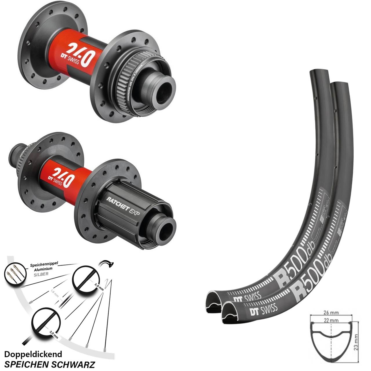 Laufradsatz Road Disc R 500 DT Swiss 240 EXP Steckachse Shimano 11-fach Centerlock 28 Zoll