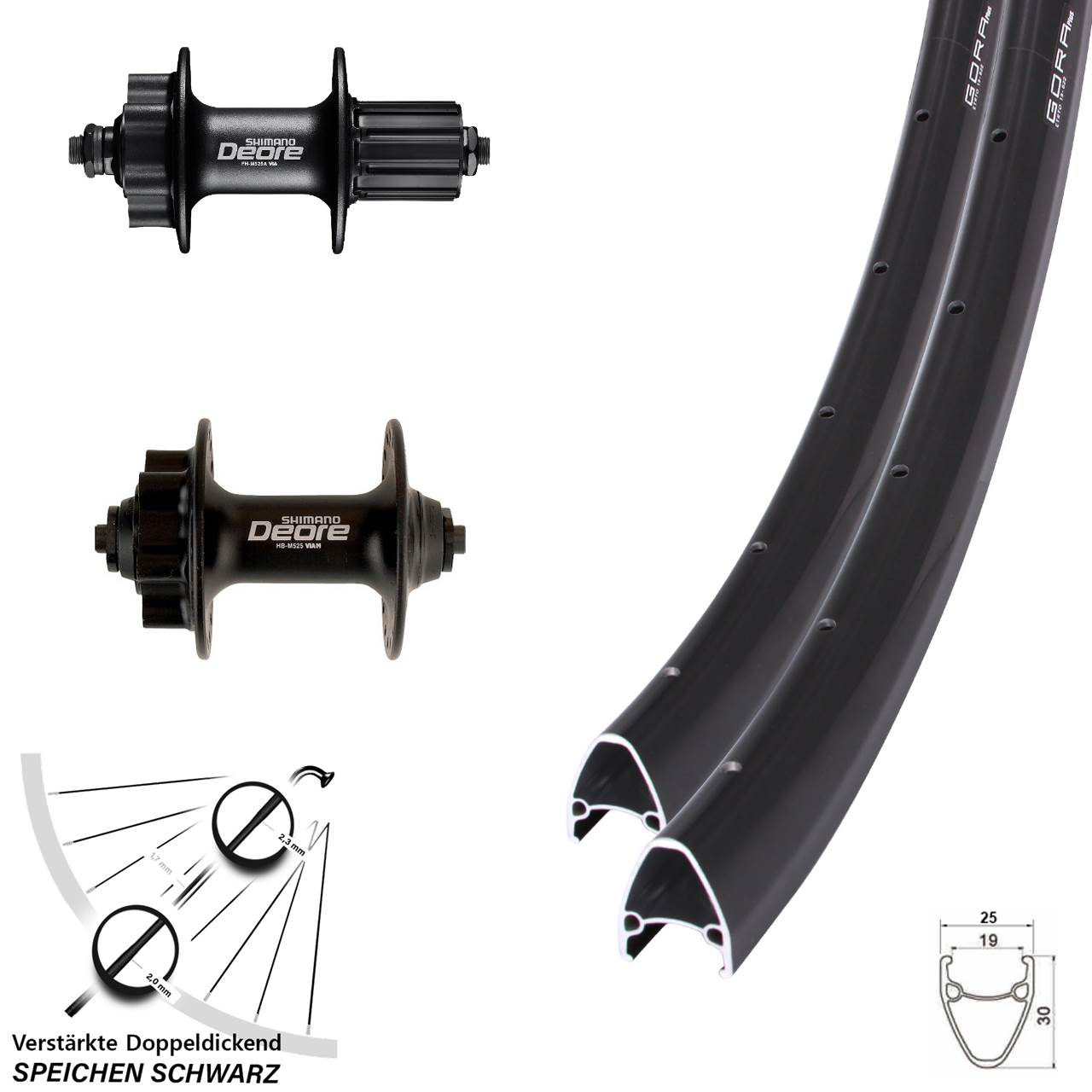 Gora Plus Shimano Deore 28 Zoll 6-Loch Laufradsatz für Schnellspanner 8-11 fach