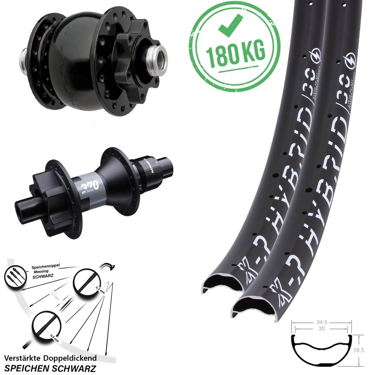 29 Zoll KX-R Hybrid 30 DT Swiss 370 SON 28 6-Loch Laufradsatz 12x100/142 SRAM XD