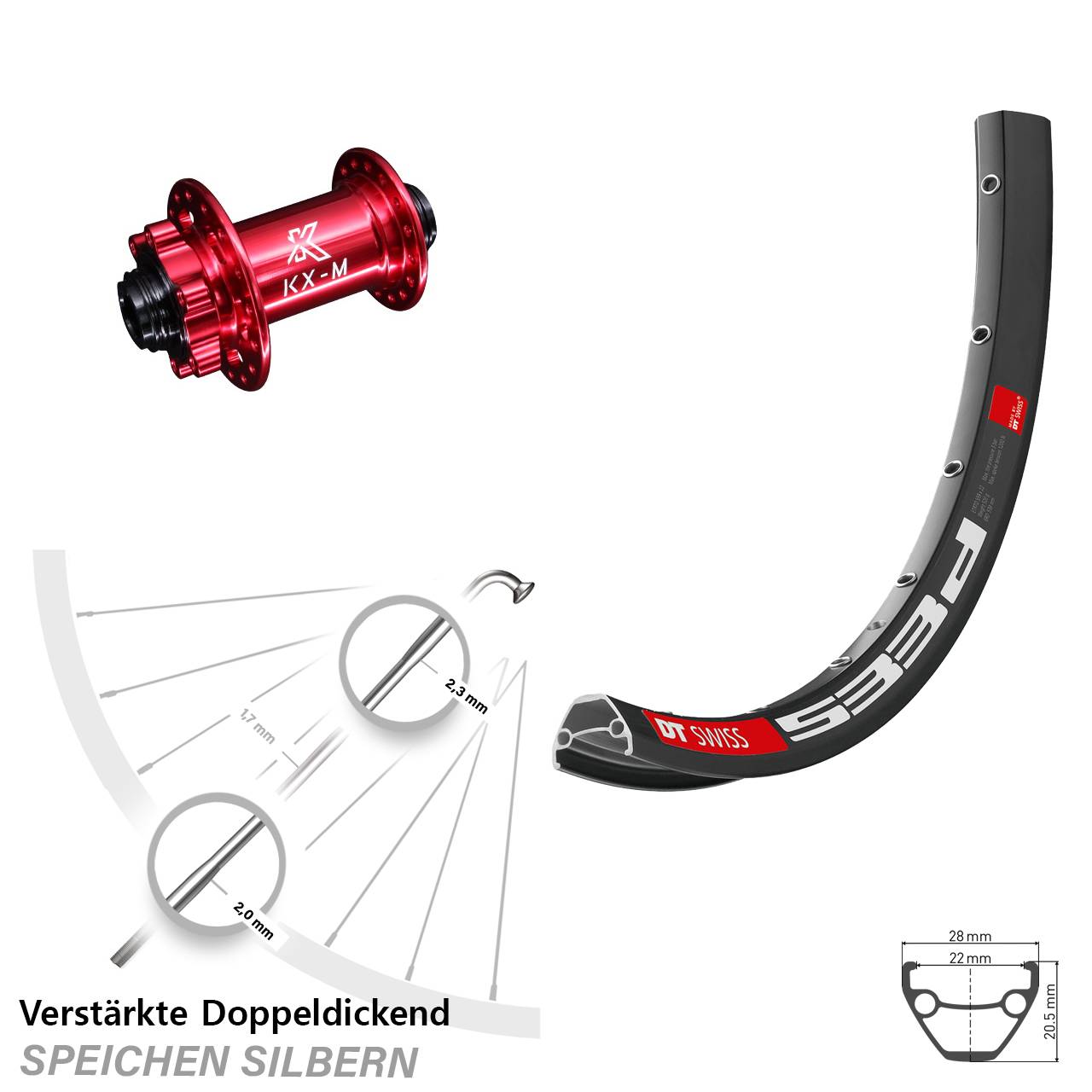 Disc Laufrad 29 Zoll DT Swiss 533 D KX-M rot 15x100