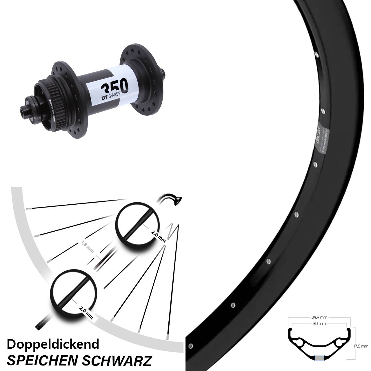 Disc Vorderrad QR 27,5 Zoll Ryde Disc 30 DT Swiss 350