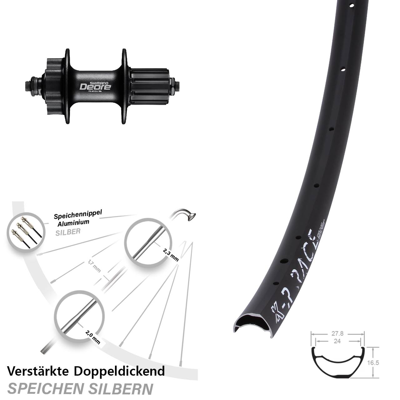 28 Zoll KX-R Race Shimano Deore 6-Loch Hinterrad für Schnellspanner 8-11 fach HG