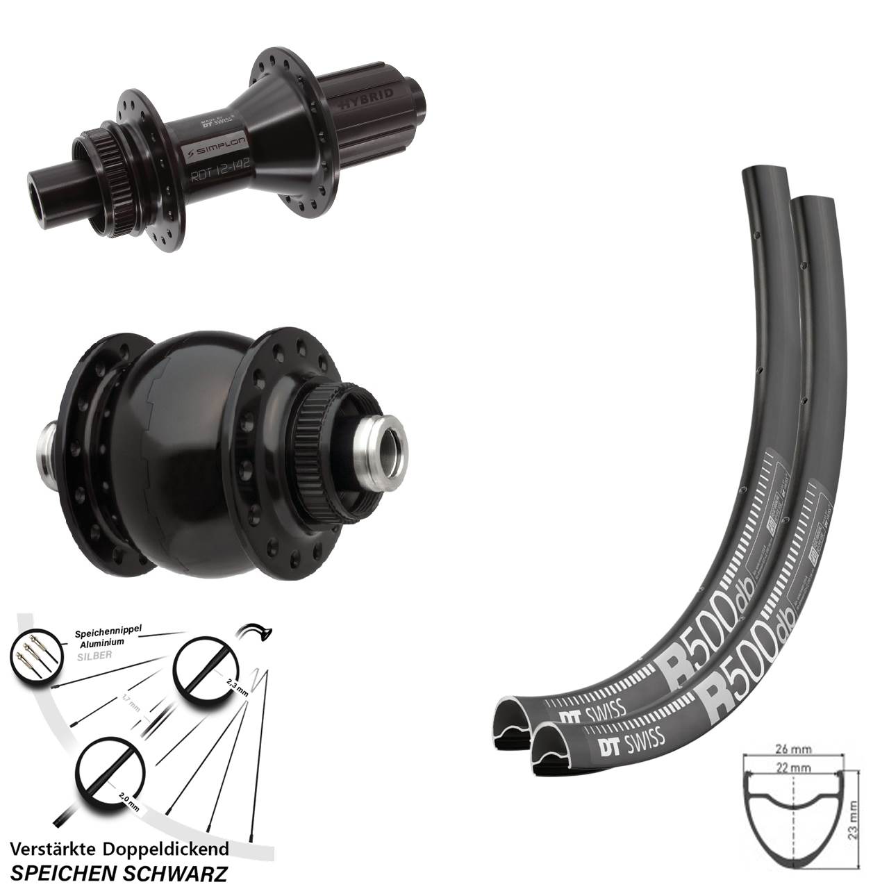 28-29 Zoll DT Swiss R500-370 Hybrid SON delux Disc Laufradsatz 12x100/142 8-11 fach