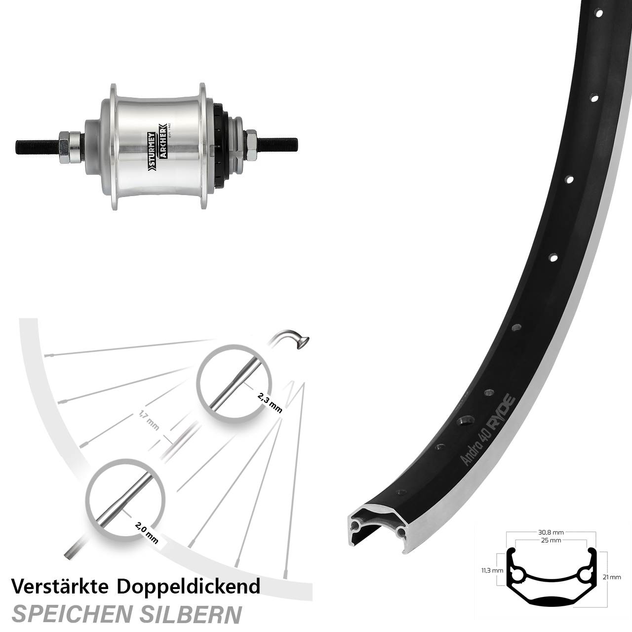 Ryde Andra 40 Hinterrad 27,5 Zoll Sturmey Archer Automatic 2 Gang