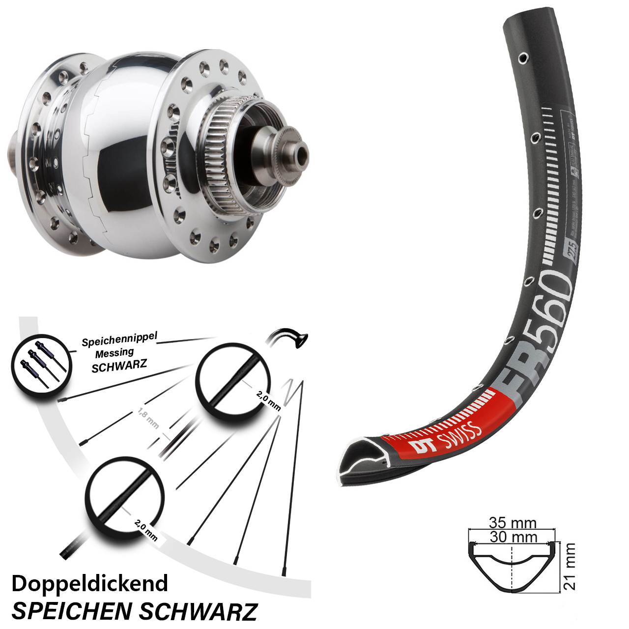 26 Zoll DT Swiss FR560 SONdelux Disc Nabendynamolaufrad QR