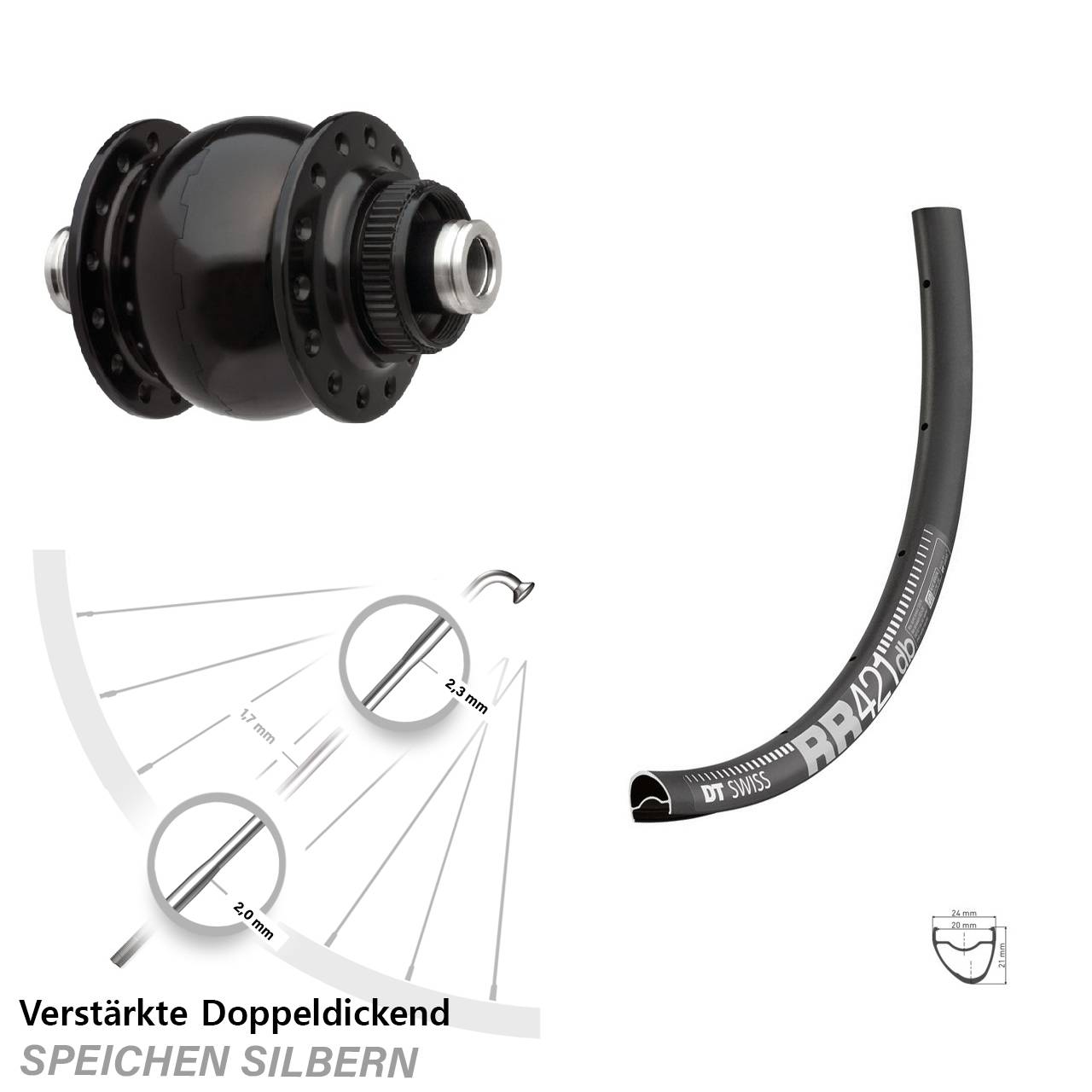 28 Zoll DT Swiss RR 421 SONdelux Dynamo-Vorderrad Centerlock 12x100