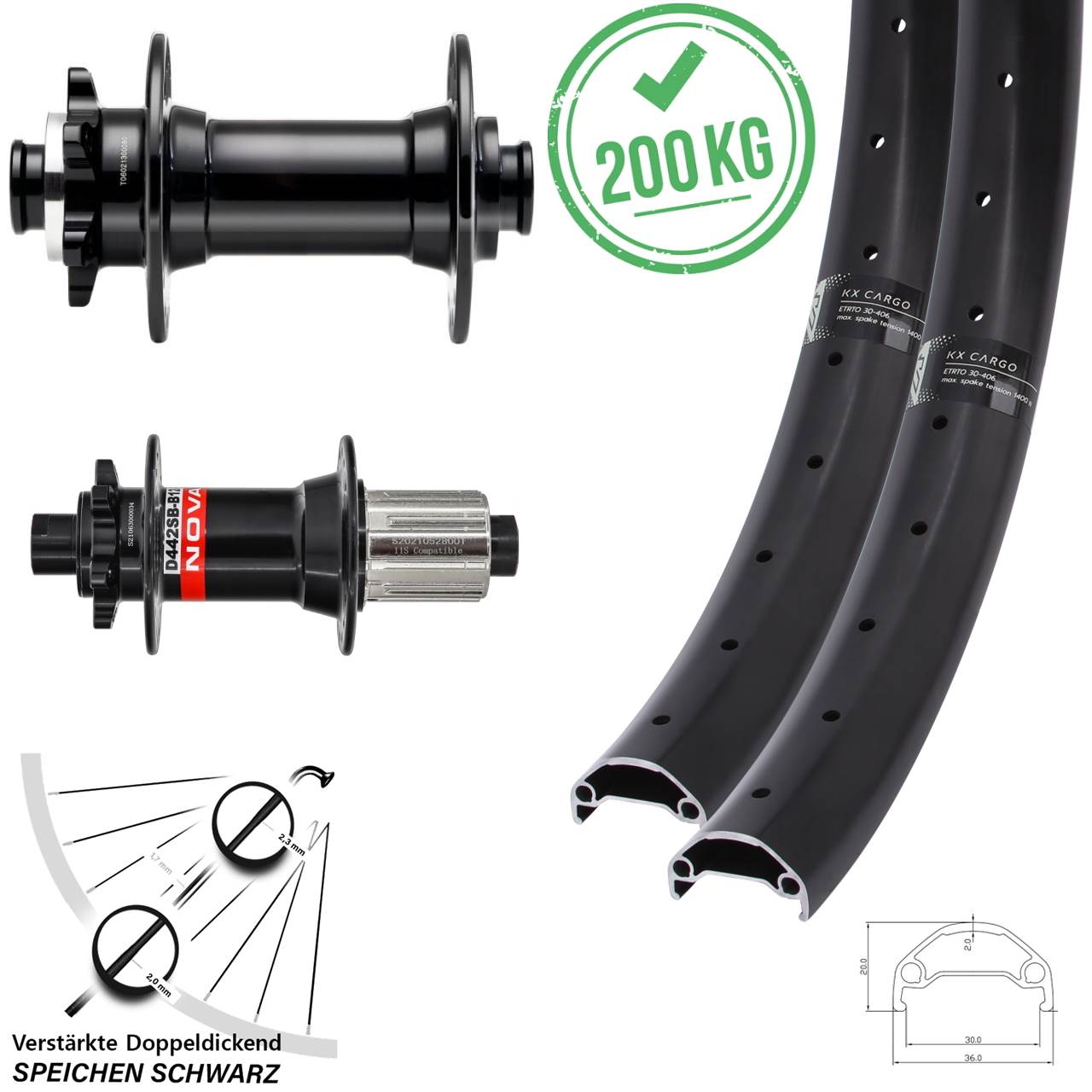 Laufradsatz 6-Loch 15x110 12x148 27,5 Zoll KX Cargo Novatec D341 Novatec D-442 8-12 fach