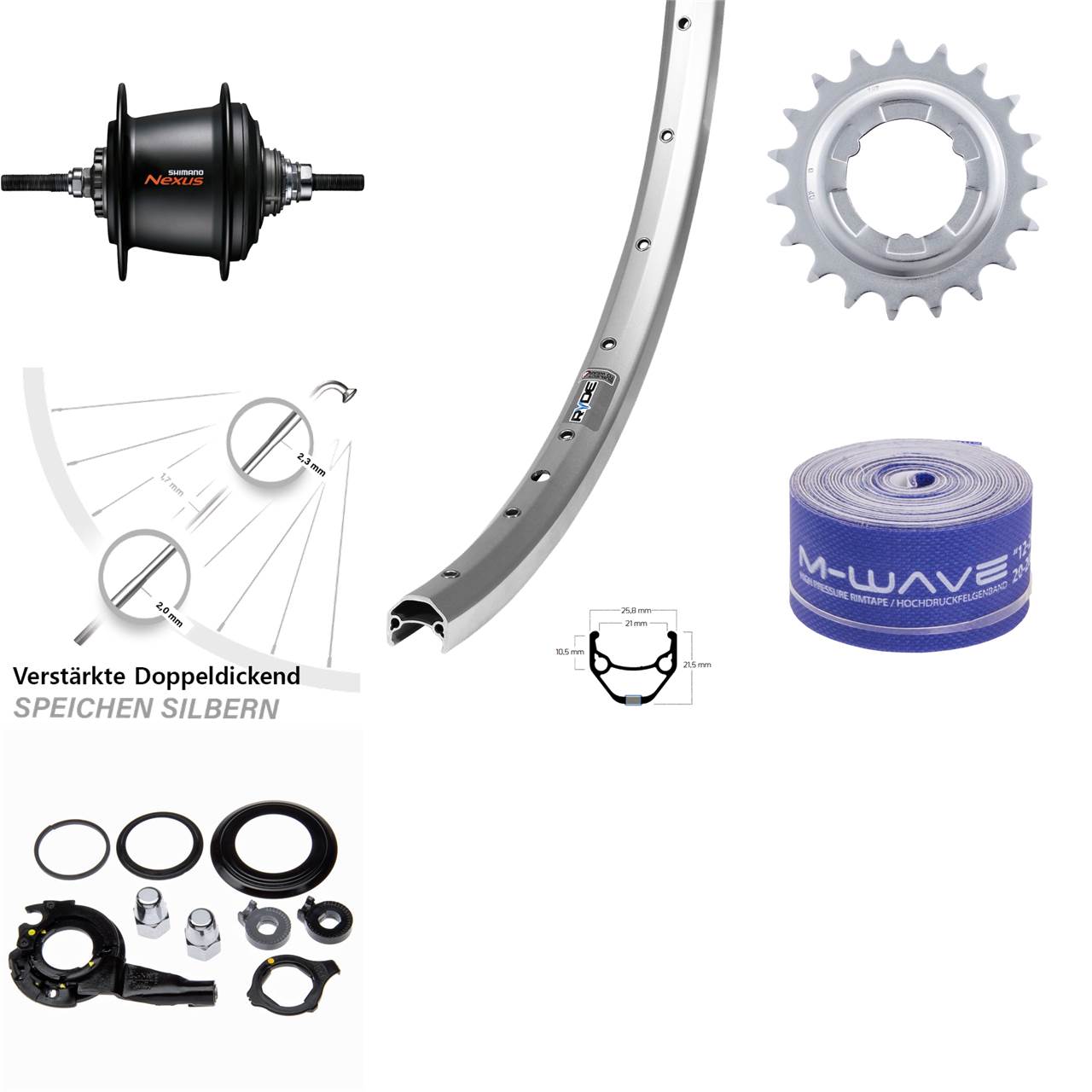 28 Zoll Ryde Zac 421 silbern Hinterrad Shimano 7 Gang schwarz Freilauf