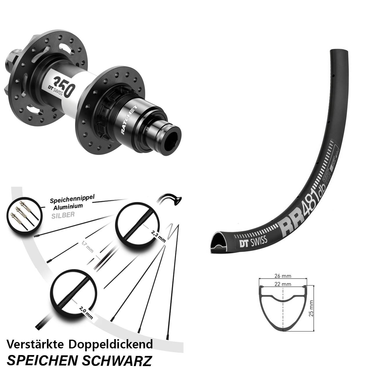 28 Zoll DT Swiss RR 481-350 Disc Laufrad 12x148 SRAM XD