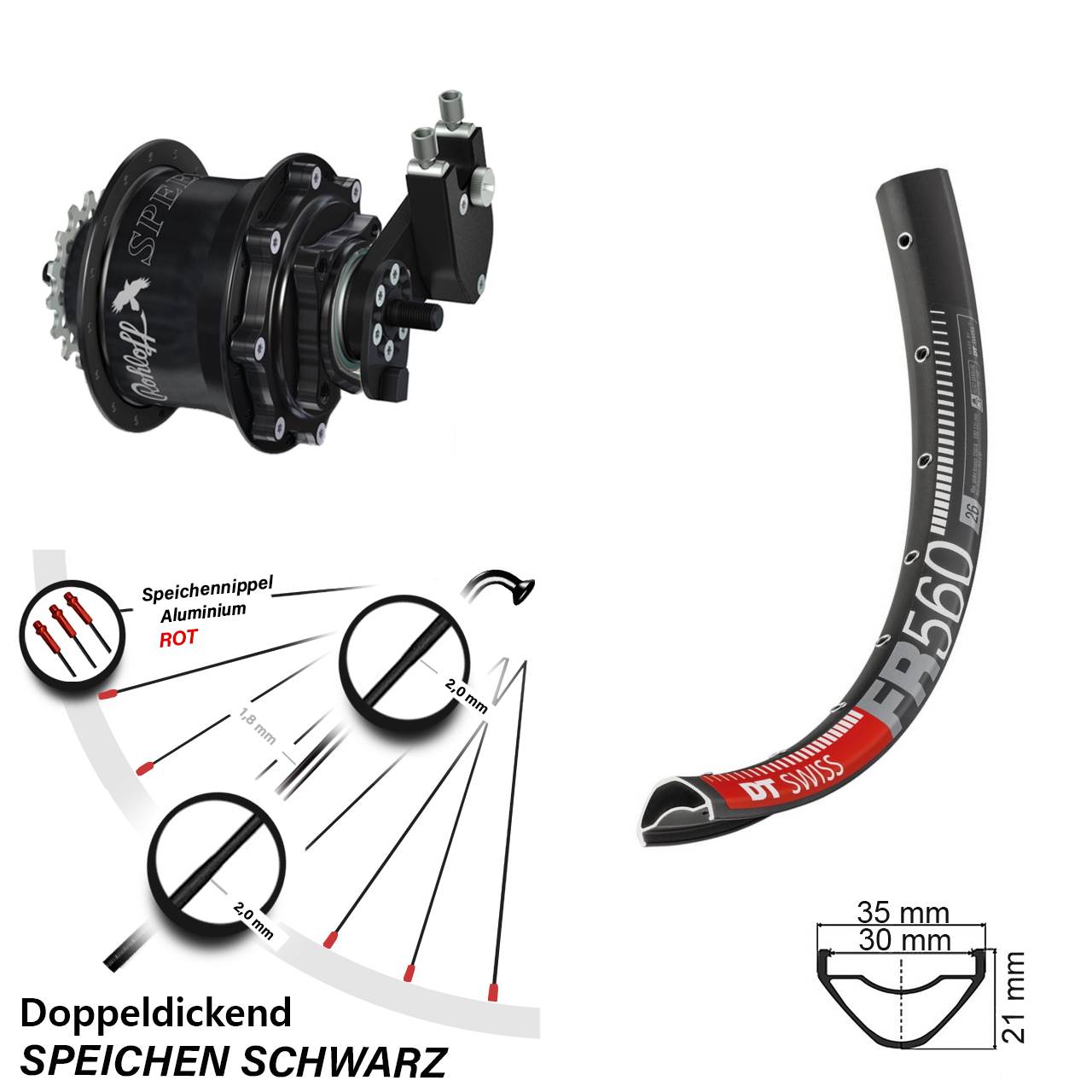 Hinterrad 26 Zoll DT Swiss FR 560 Disc Rohloff Speedhub 500/14 TS DB OEM Tandem schwarz