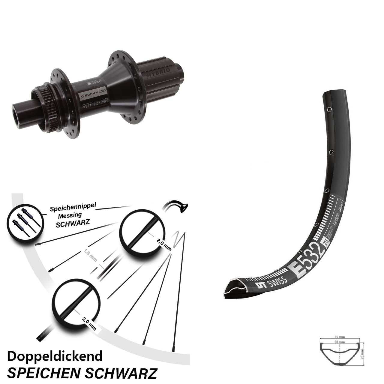 Centerlock Hinterrad 27,5 Zoll DT Swiss E 532-370 Hybrid 8-11 fach 12x142