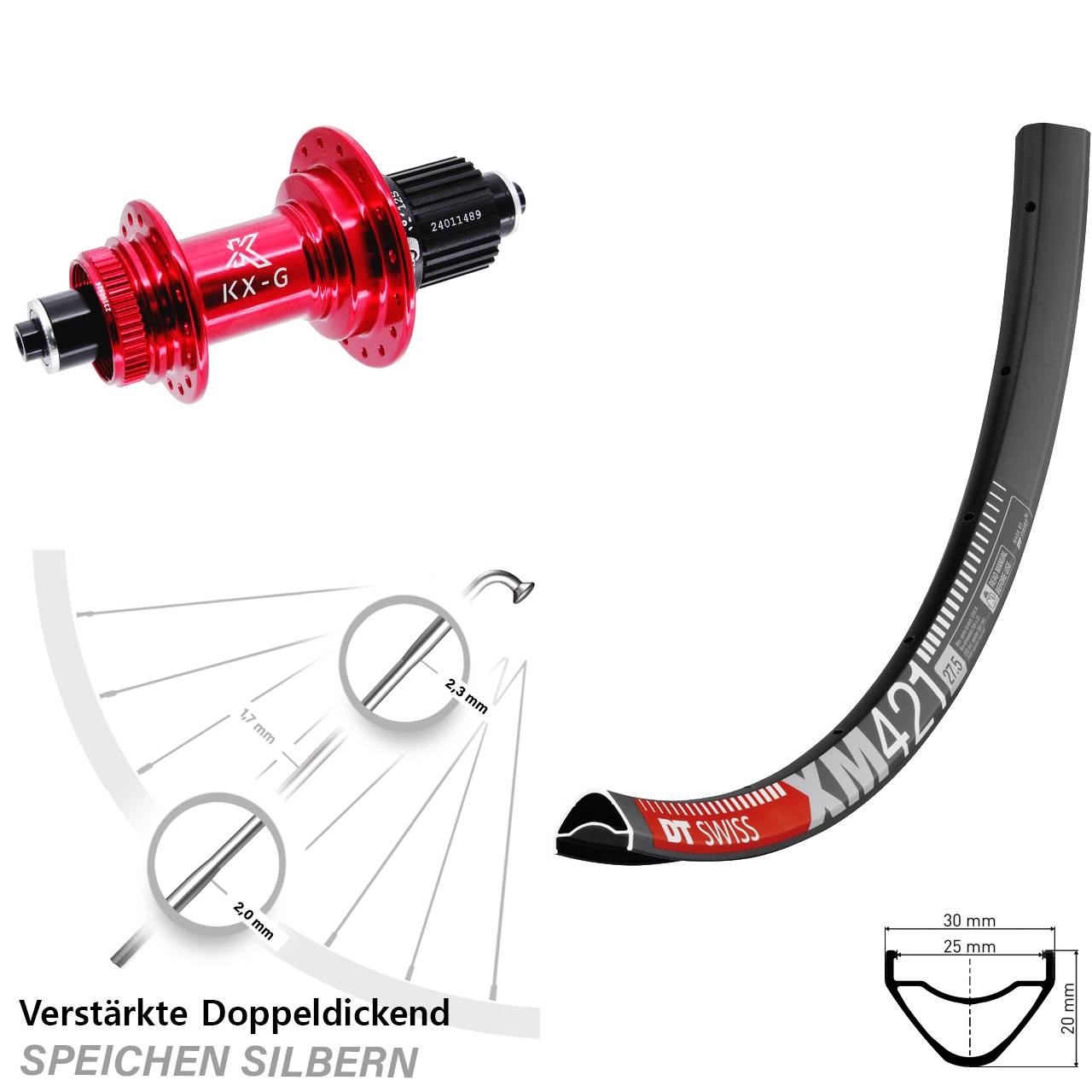 Disc Laufrad 29 Zoll DT Swiss XM421 KX-G rot Shimano Micro Spline QR