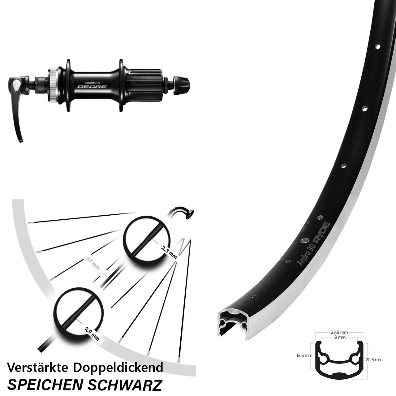 Ryde Andra 30 Shimano Deore 28 Zoll Hinterrad 8-11 fach HG