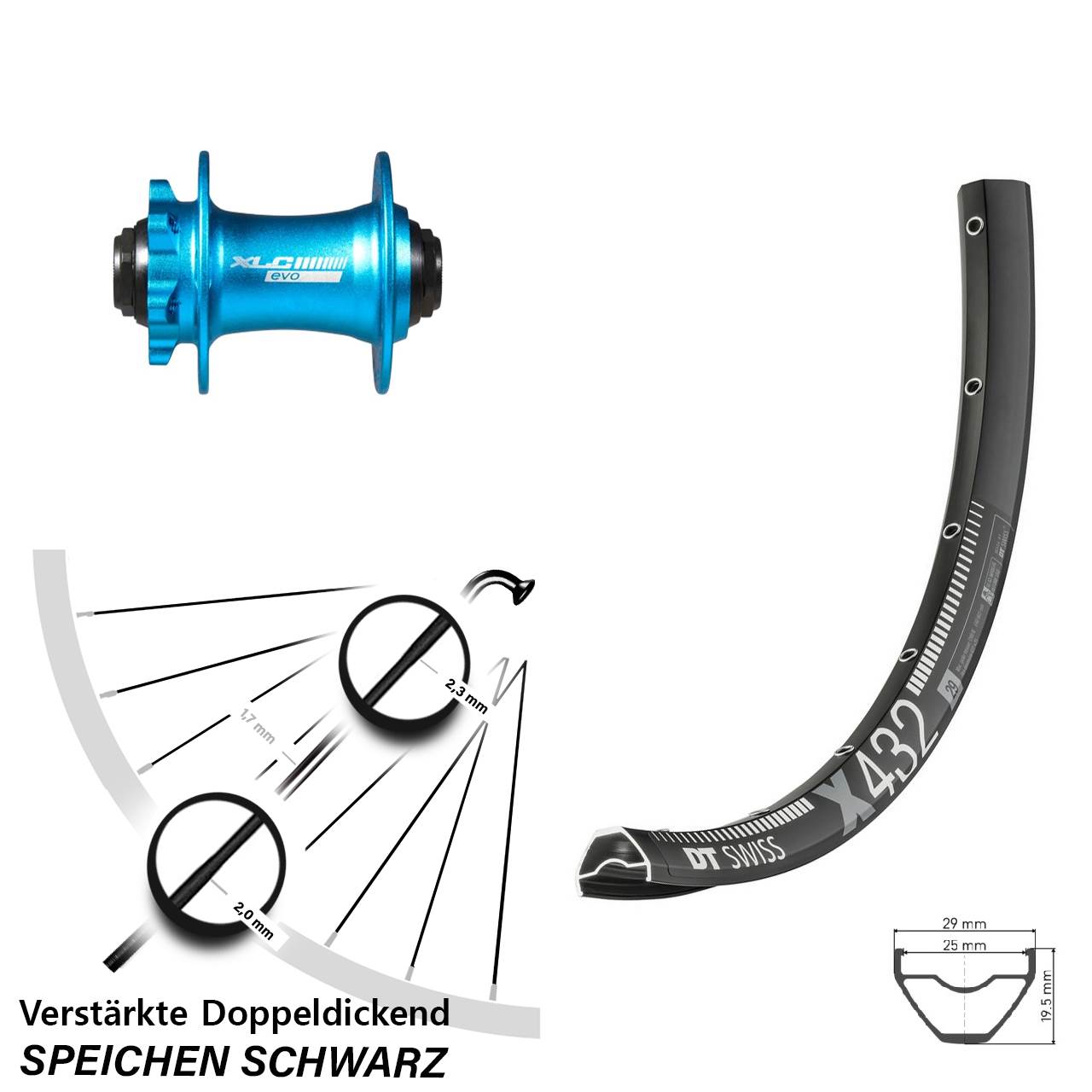 Disc Vorderrad 15x100 29 Zoll DT Swiss X432 XLC Evo blau
