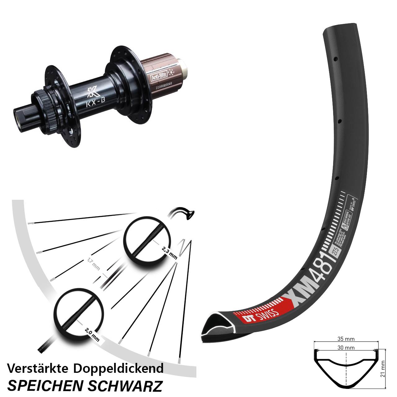 Boost Centerlock Hinterrad 12x148 29 Zoll DT Swiss XM481 KX-B 8-12 fach HG