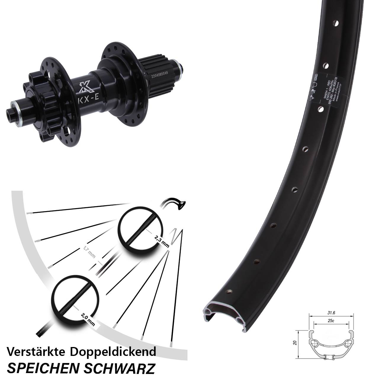Disc Hinterrad 20 Zoll Mach1 Kargo KX-E Heavy Duty Micro Spline QR
