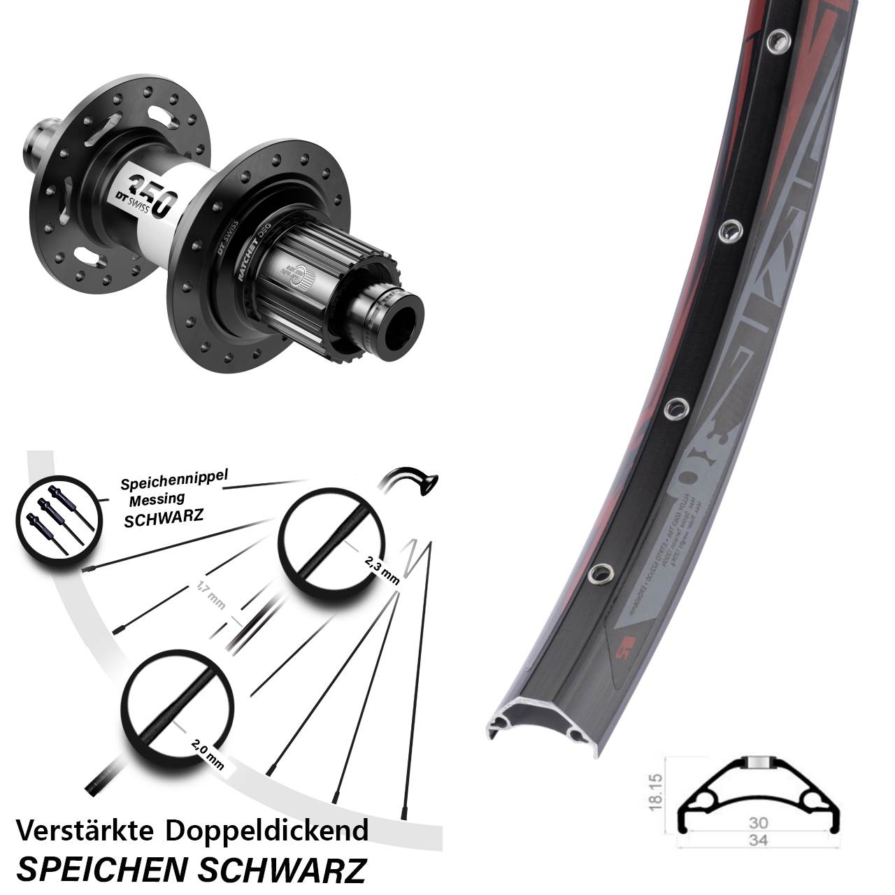 Hinterrad Centerlock 12x148 29 Zoll Rodi TRYP 30 DT Swiss 350 DEG 72 Shimano Micro Spline