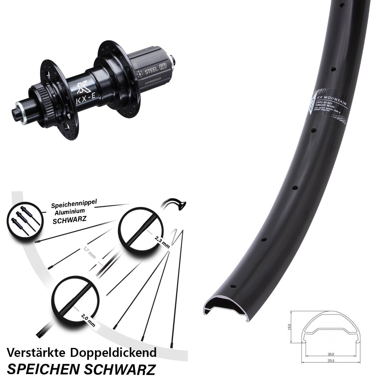 Centerlock Hinterrad QR 29 Zoll KX Mountain schwarz 6 Kugellager 8-12 fach HG