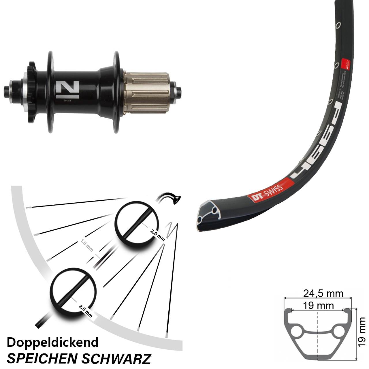 Laufrad 28 Zoll DT Swiss 466D Disc Novatec D042SB 8-11 fach HG schwarz