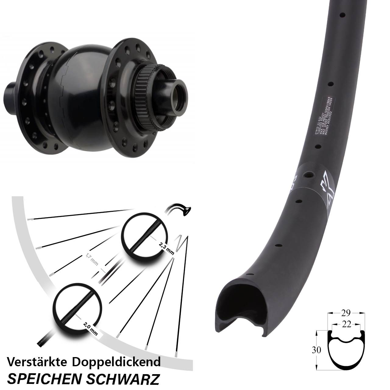 Centerlock Vorderrad mit Dynamo 29 Zoll KX-RC Gravel Carbon SON 28 15x110 Boost