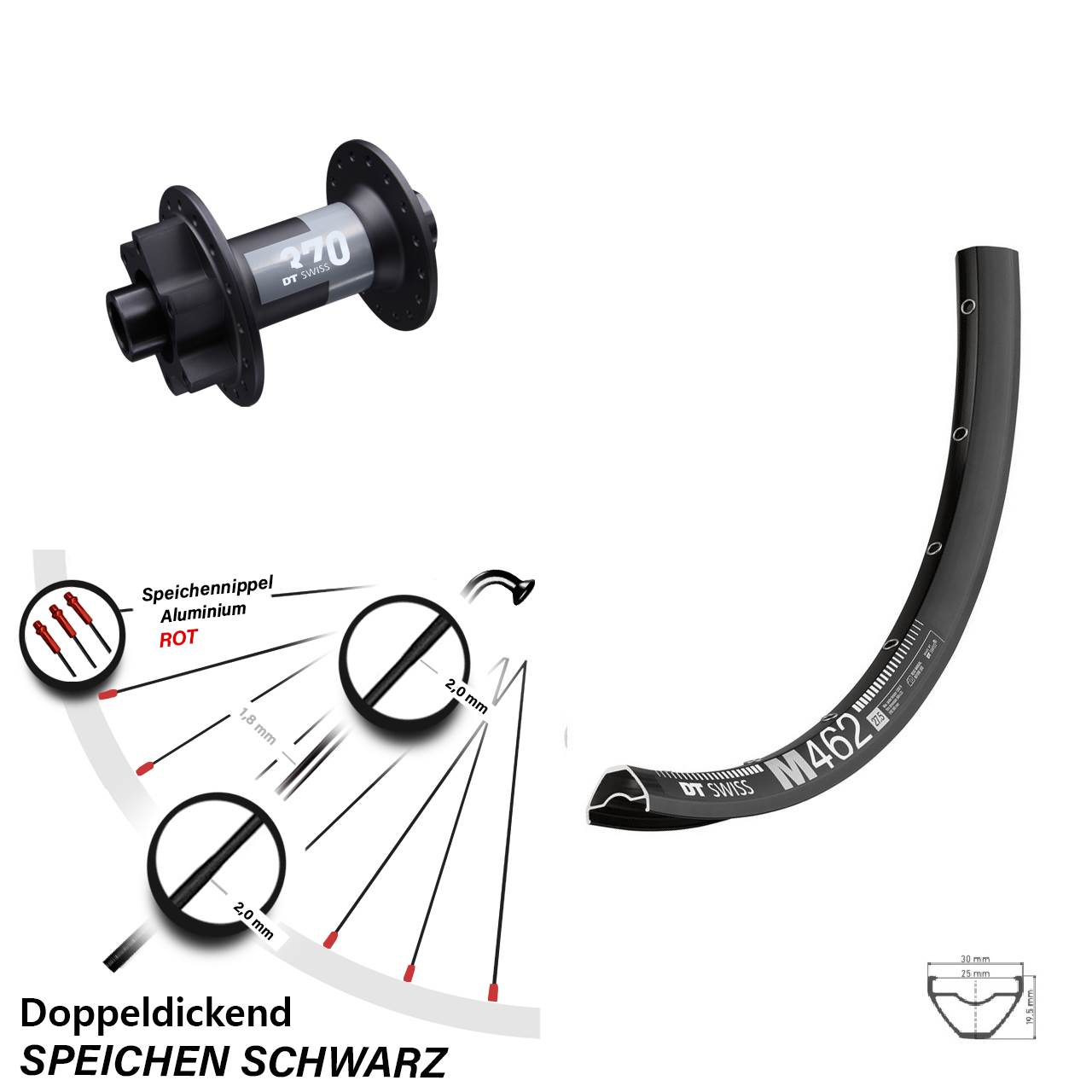 Disc Laufrad 15x100 27,5 Zoll DT Swiss M462 370