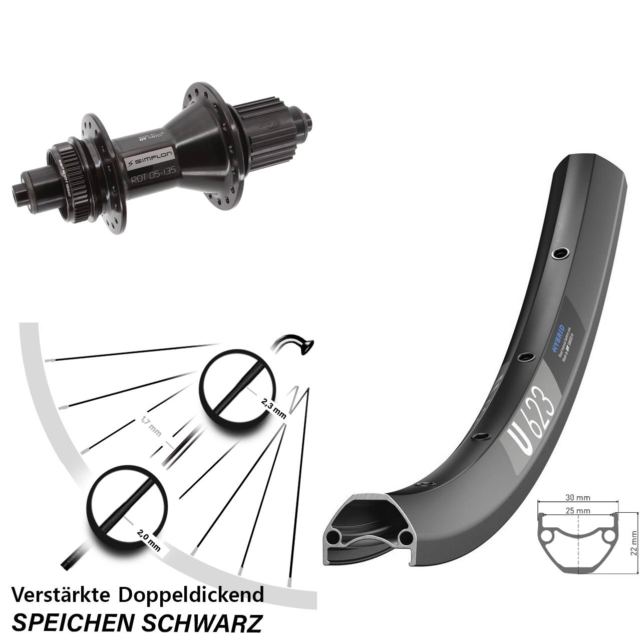29 Zoll DT Swiss U623-370 Hybrid Disc Hinterrad QR Micro Spline