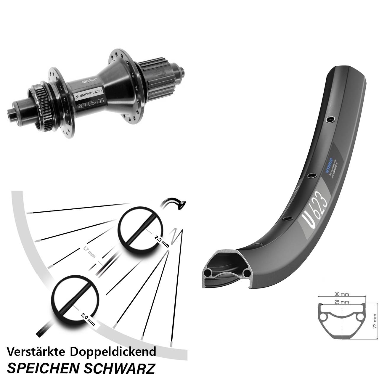 29 Zoll DT Swiss U623-370 Hybrid Disc Hinterrad QR Micro Spline