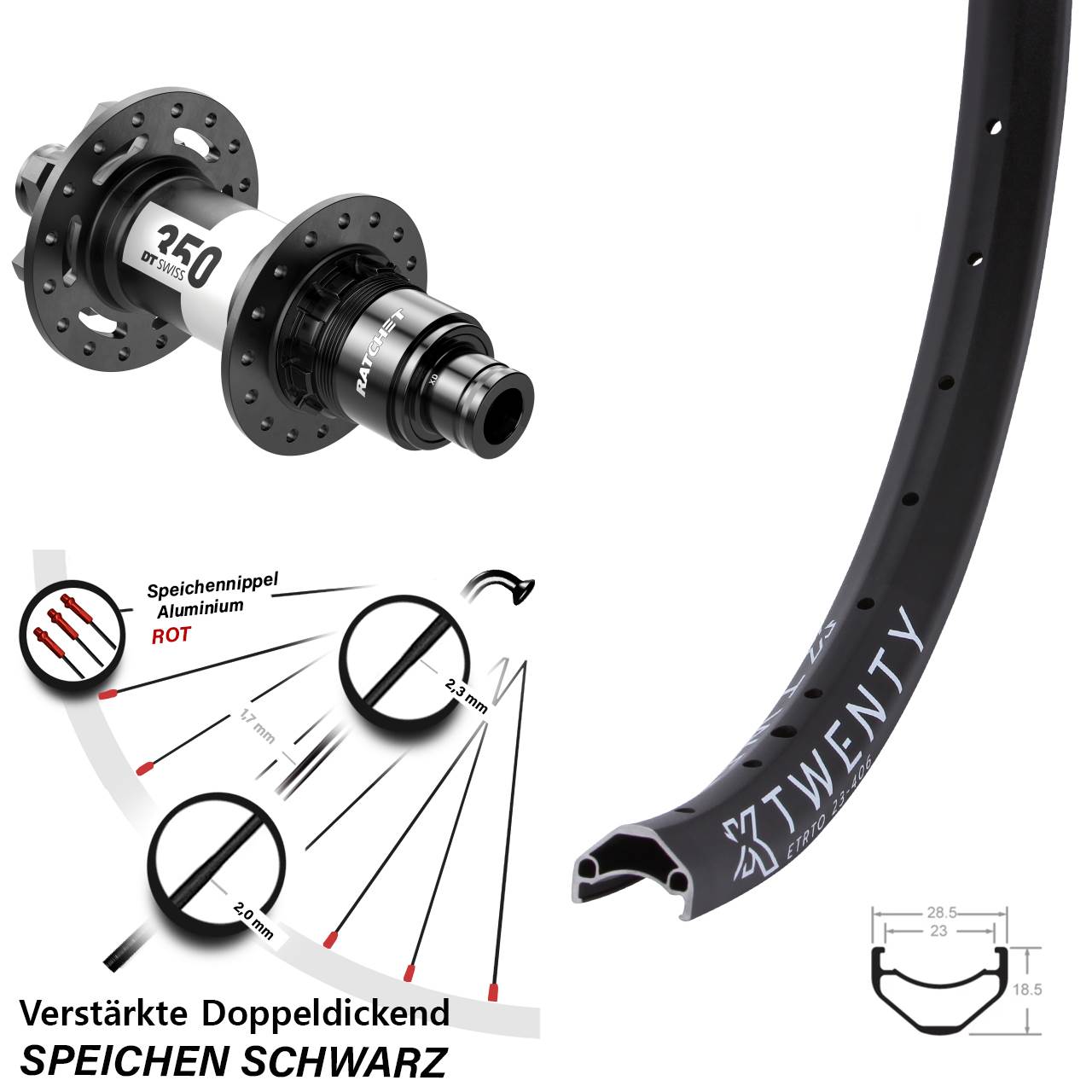 Hinterrad 6-Loch 20 Zoll KX Twenty DT Swiss 350 SRAM XD 12x148 Boost