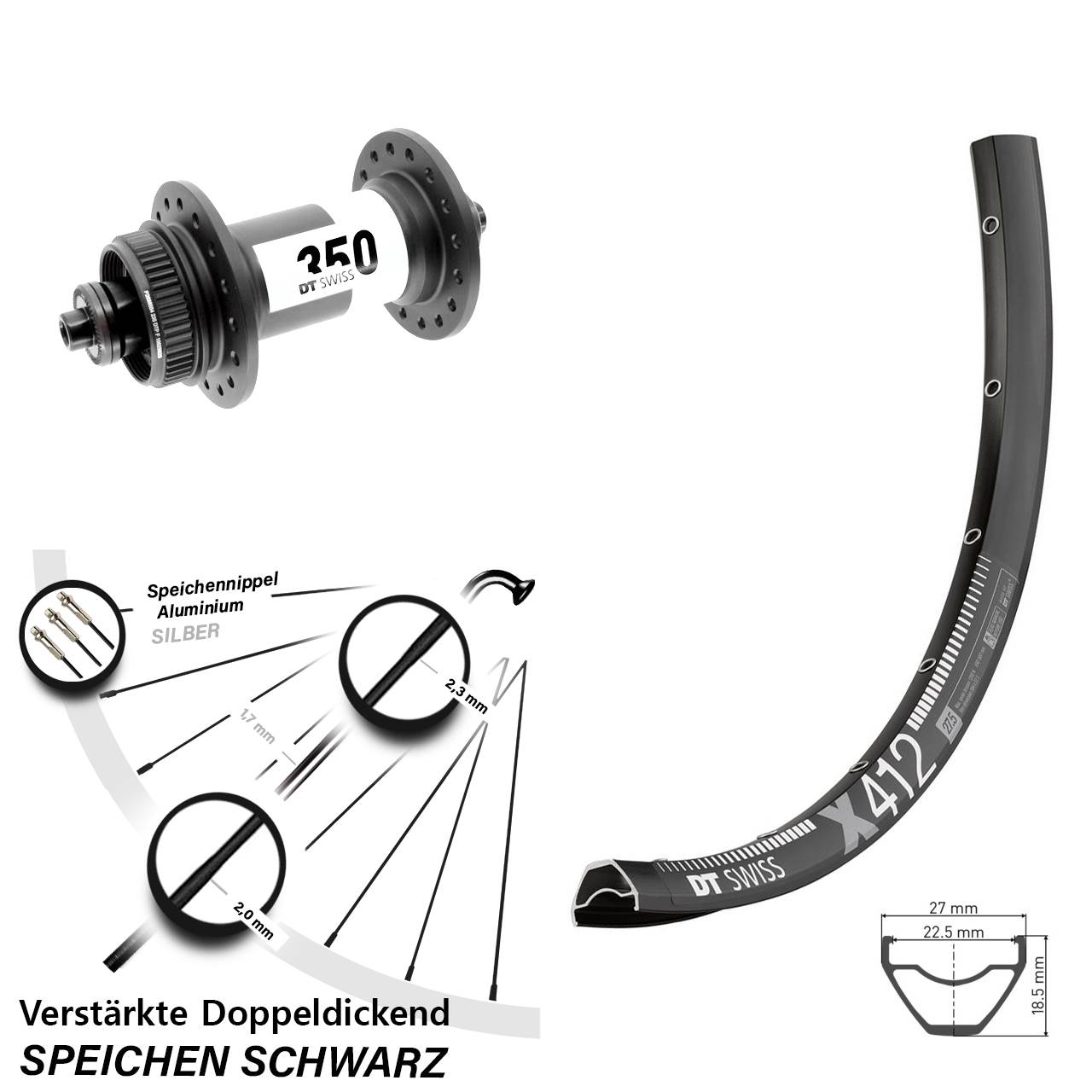 DT Swiss X 412-350 Disc 29 Zoll Laufrad für Schnellspanner