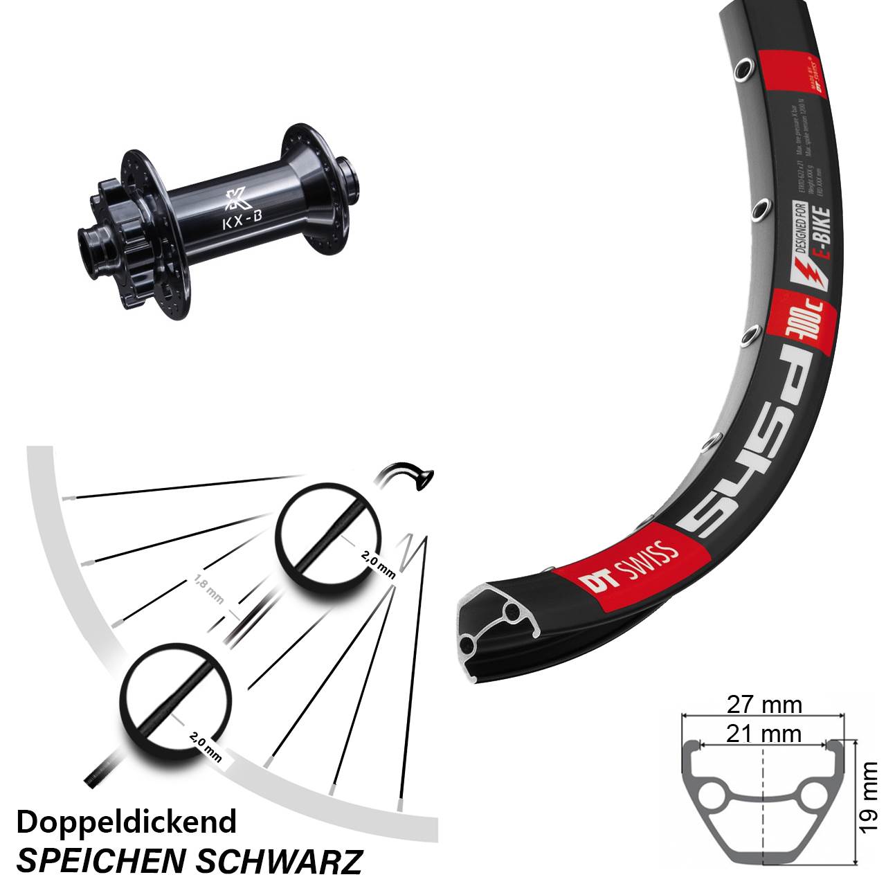 DT Swiss 545d KX-B 28 Zoll Disc Laufrad 15x110 Boost