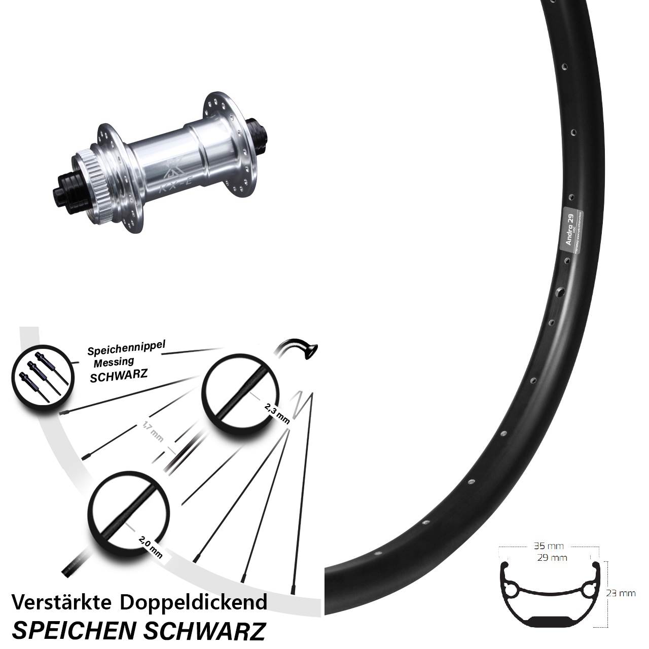 Centerlock Vorderrad QR 20 Zoll Ryde Andra 29 KX-E verstärkt