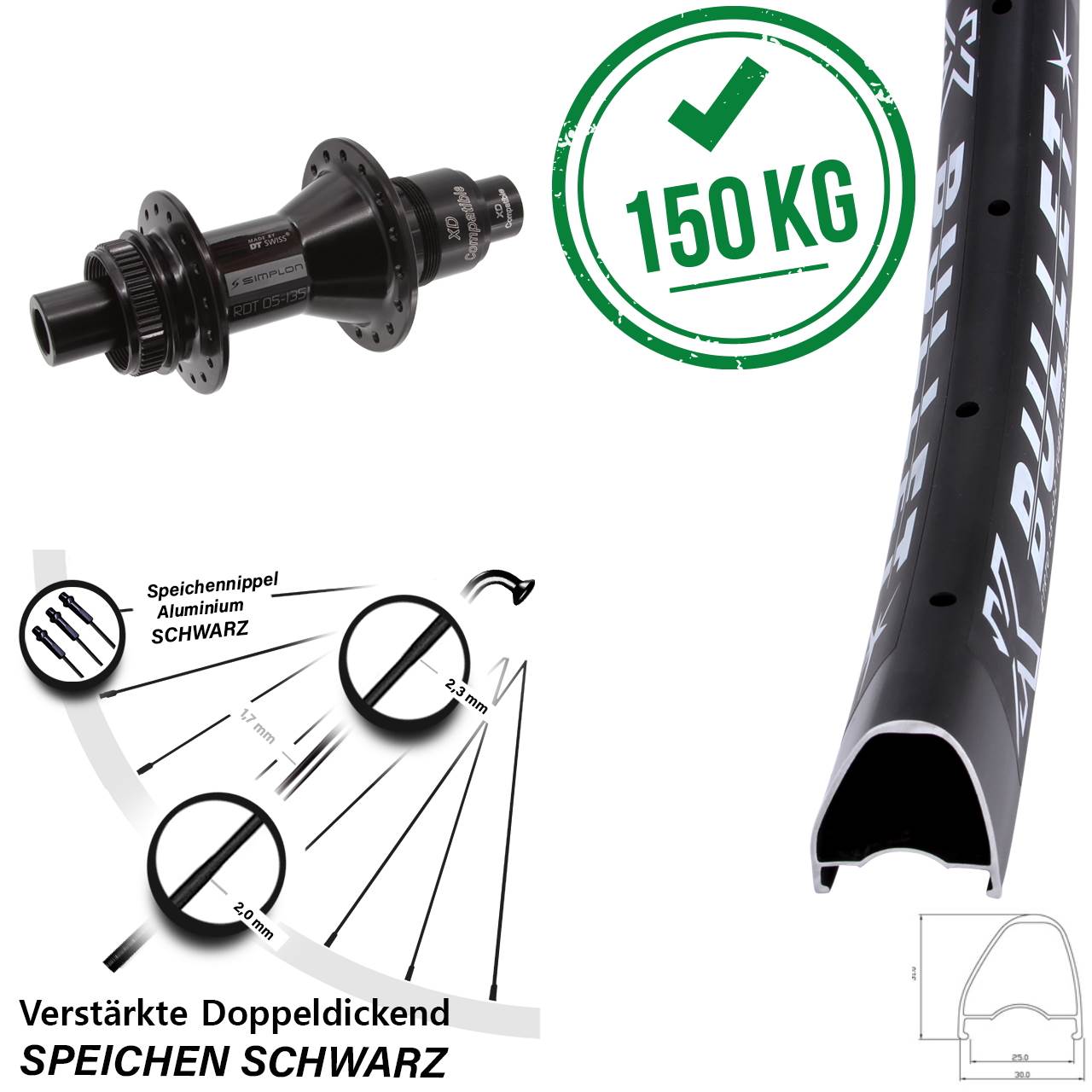 Centerlock Hinterrad 12x142 28-29 Zoll KX Bullet OS DT Swiss 370 XD