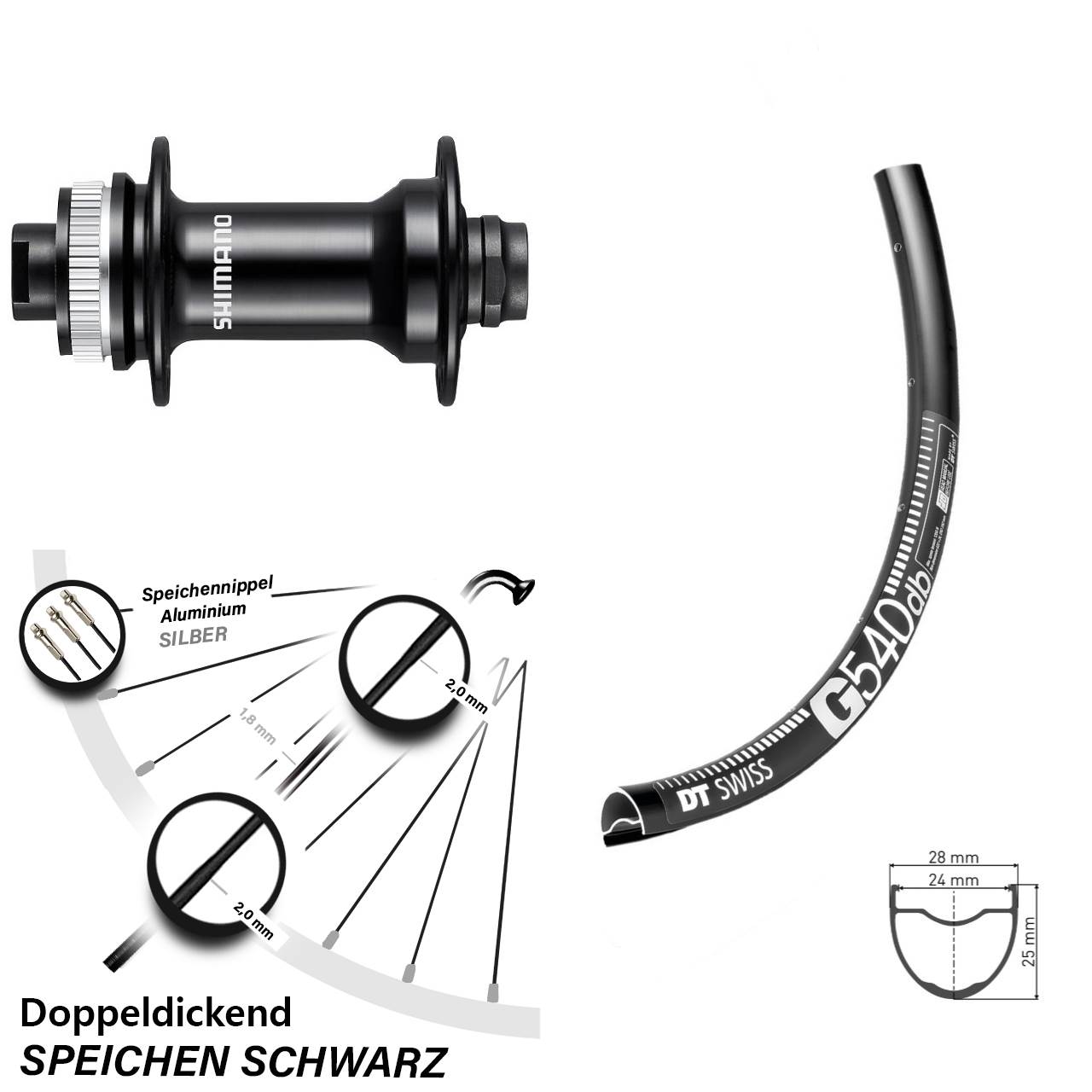Vorderrad DT Swiss G 540 DB 28 Zoll mit Shimano HB-RS470