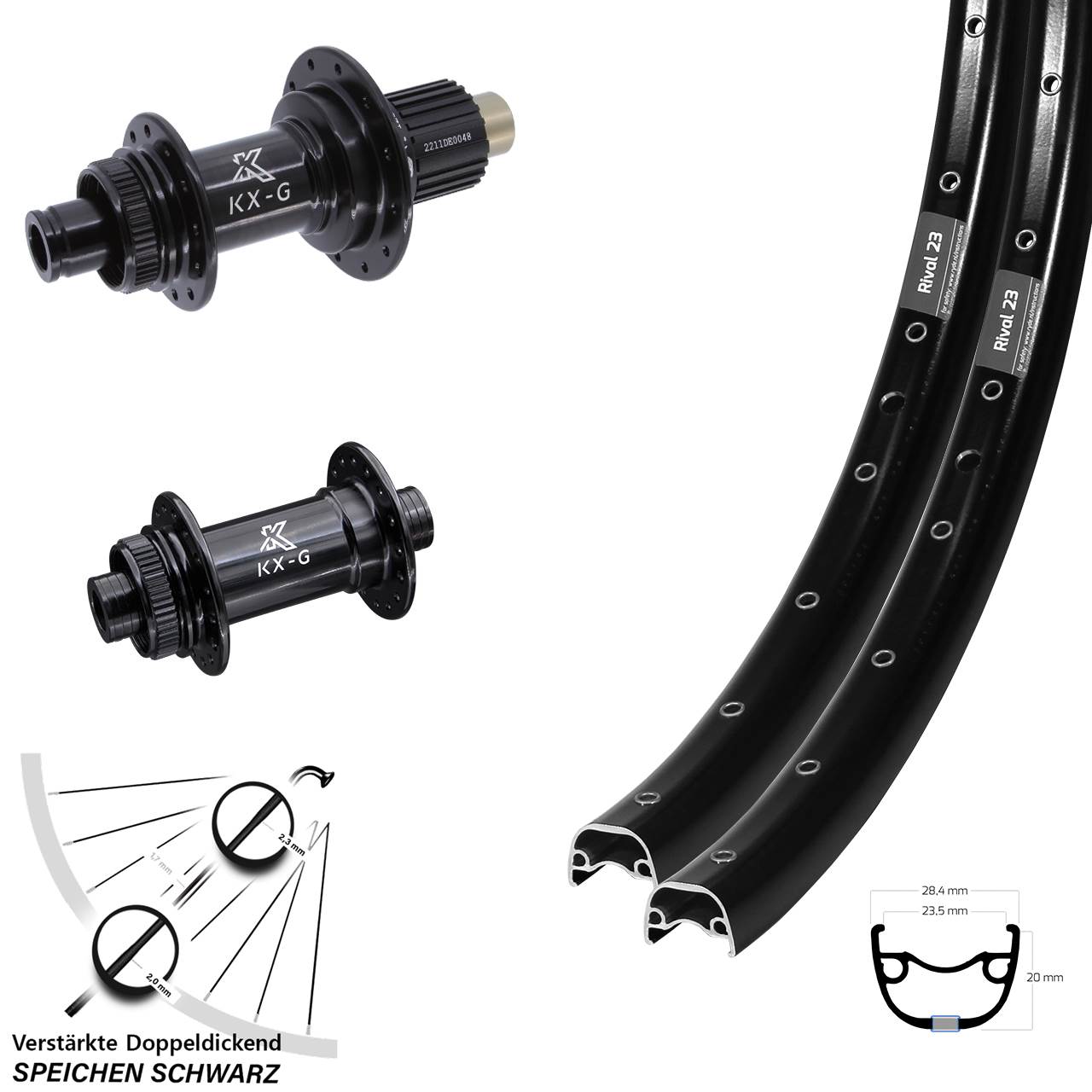 Centerlock Laufradsatz 15x100 12x142 27,5 Zoll Ryde Rival 23 KX-G Shimano Micro Spline
