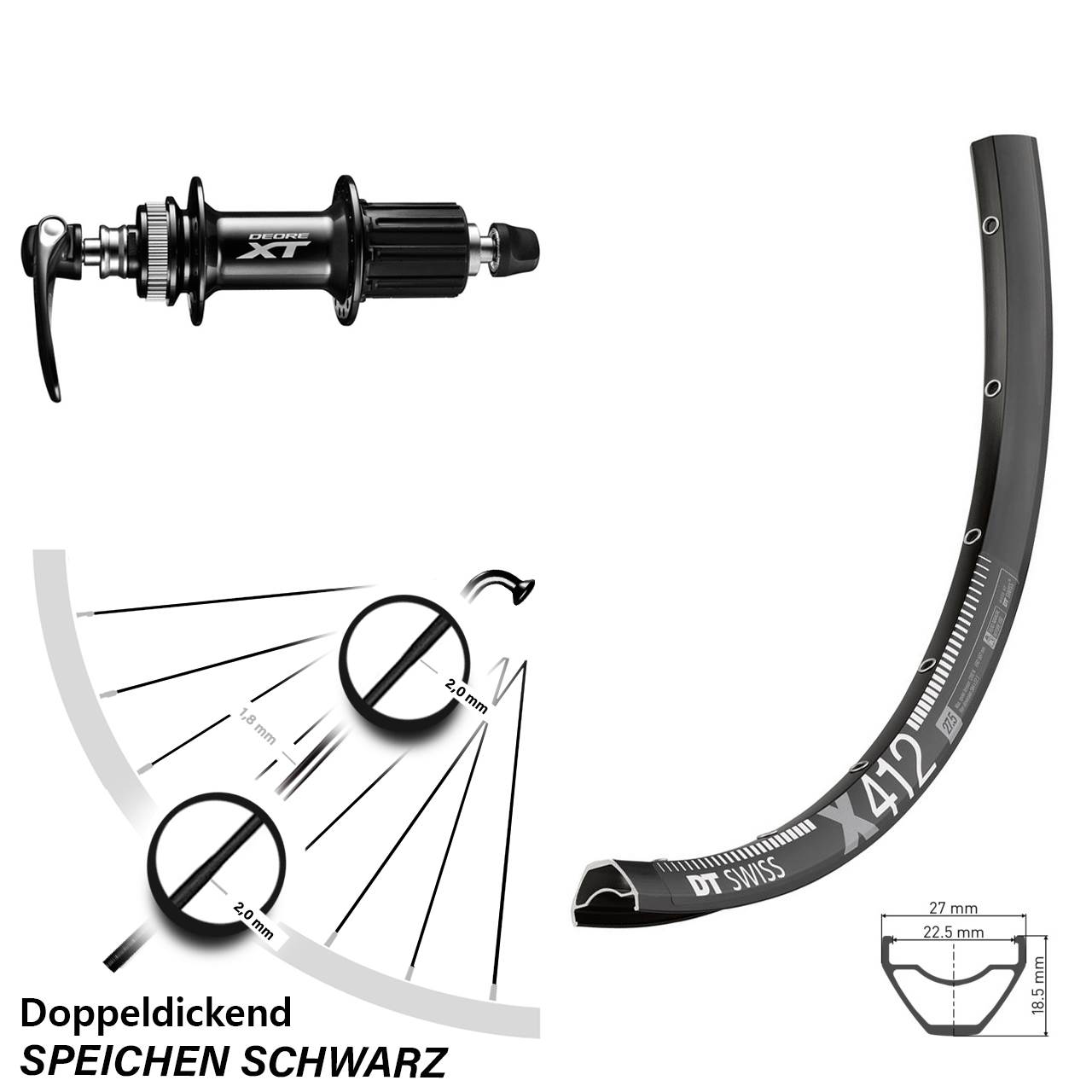 28 Zoll DT Swiss X412 Shimano FH-M8000 Centerlock Hinterrad für Schnellspanner 8-11 fach HG