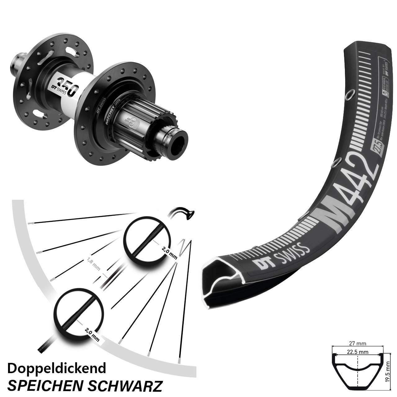 Disc Laufrad 28-29 Zoll DT Swiss M 442 350 DEG 72 Shimano Micro Spline 12x148