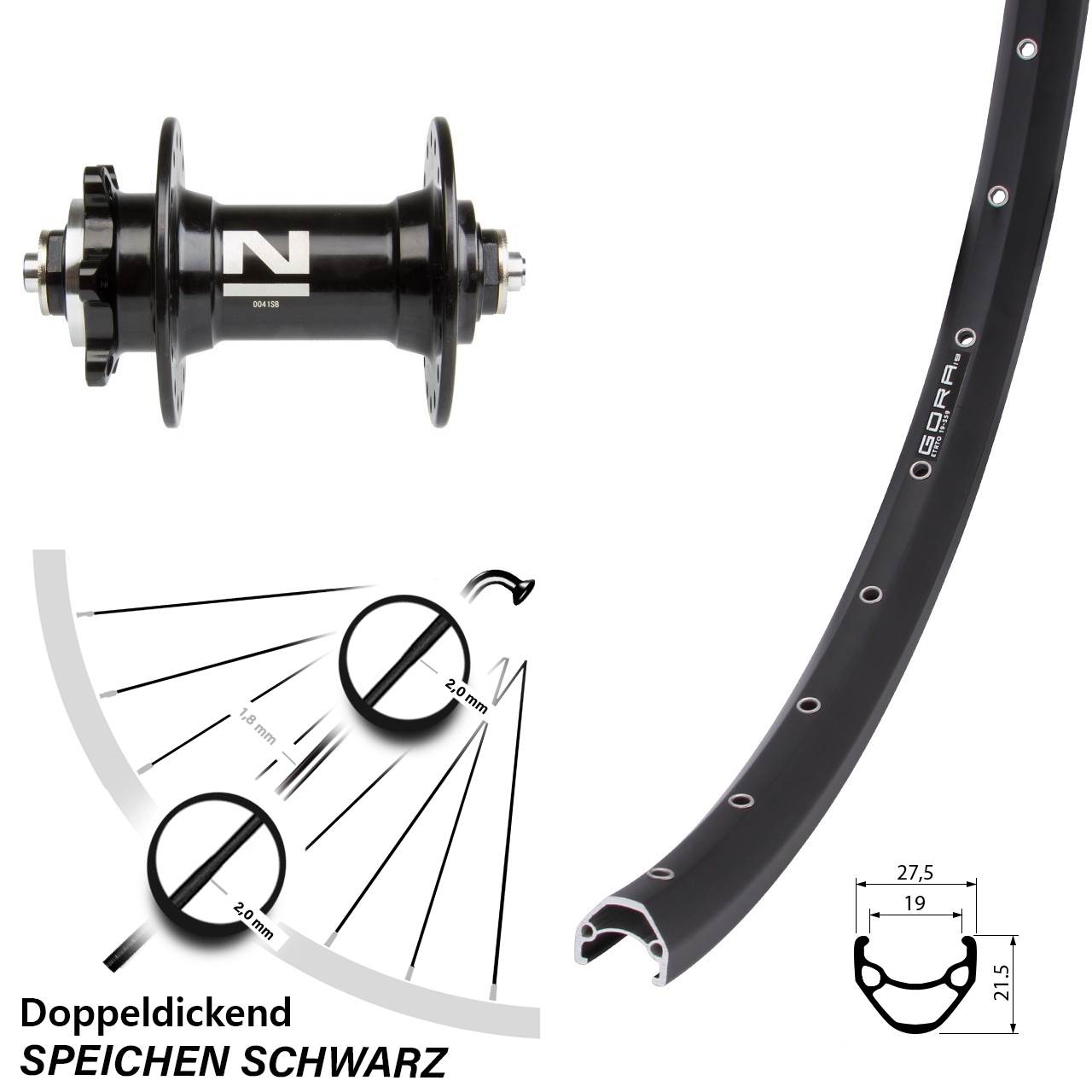 Laufrad 26 Zoll Gora 19 Disc Novatec D041SB schwarz